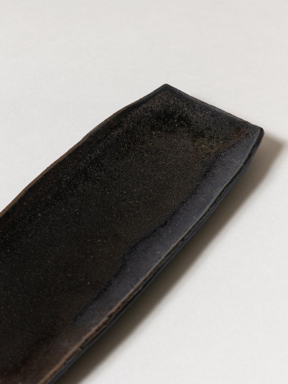 Premium Kuro Minoyaki Japanese Ceramic Long Plate - Elegant Sushi & Appetizer Serving Dish for Restaurants, Home Dining & Special Occasions