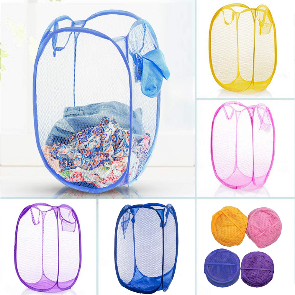 Foldable Mesh Laundry Hamper, 2-Pack Portable Clothes Basket for Bedroom, Kids Room, College Dorm & Travel - Blue & Pink | Space-Saving Storage Solution for Home & On-The-Go