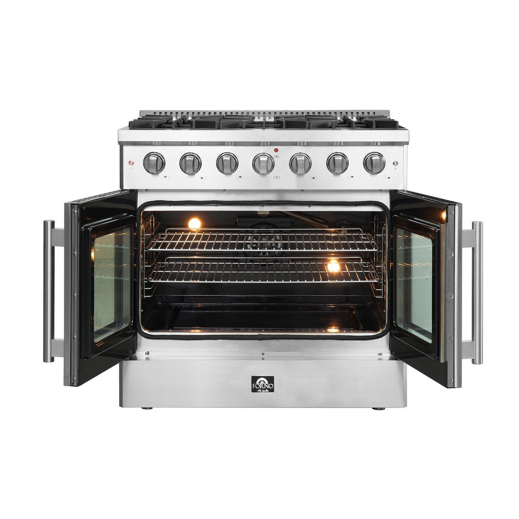 Forno Galiano 36-inch 5.36 cu. ft. Stainless Steel Freestanding All Gas Range with French Doors (Model FFSGS6444 36) - Perfect for Modern Kitchens, Home Chefs & Entertaining