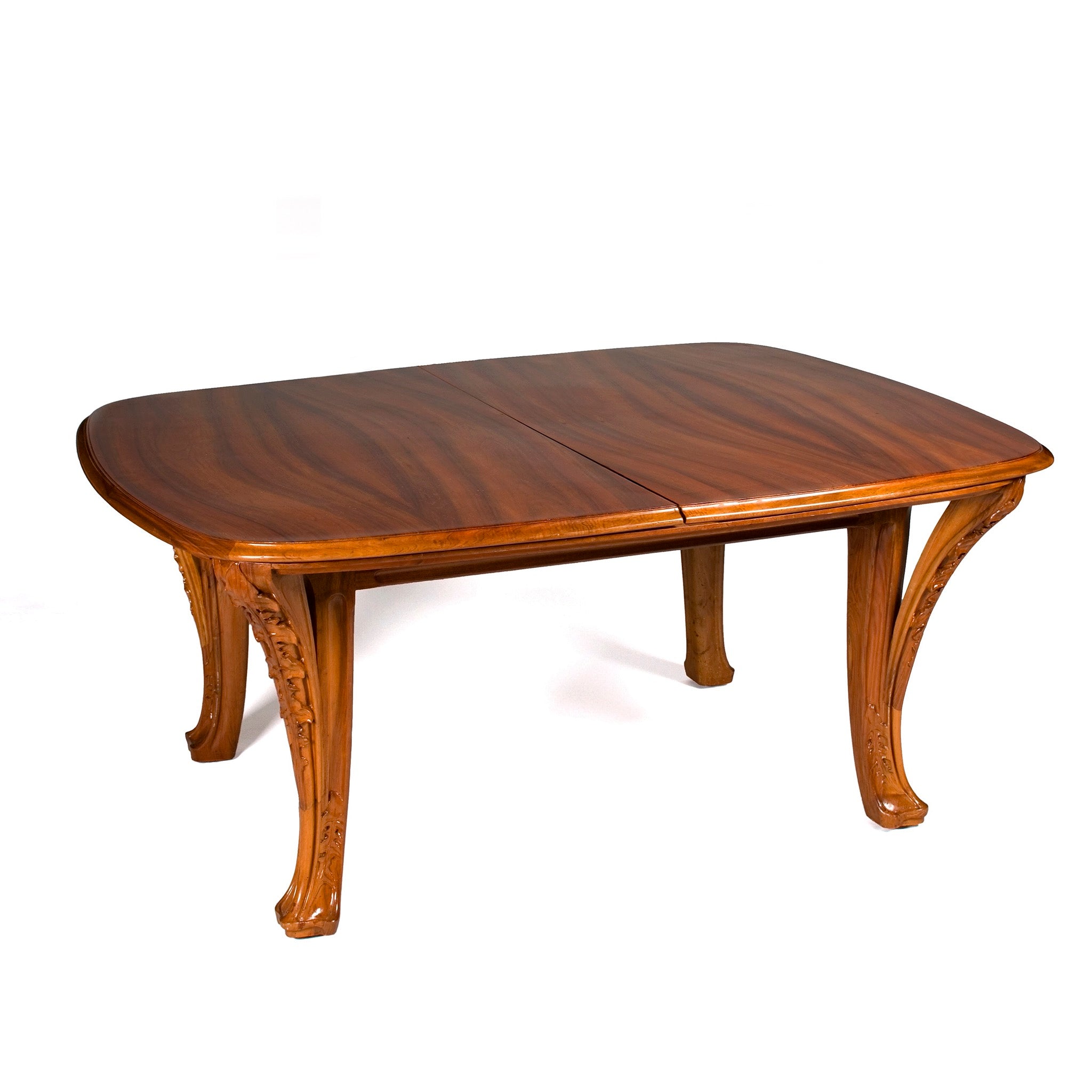 Louis Majorelle Chicorée Walnut and Oak Dining Table Set - Elegant 6-Piece French Art Nouveau Dining Room Furniture for Home & Entertaining