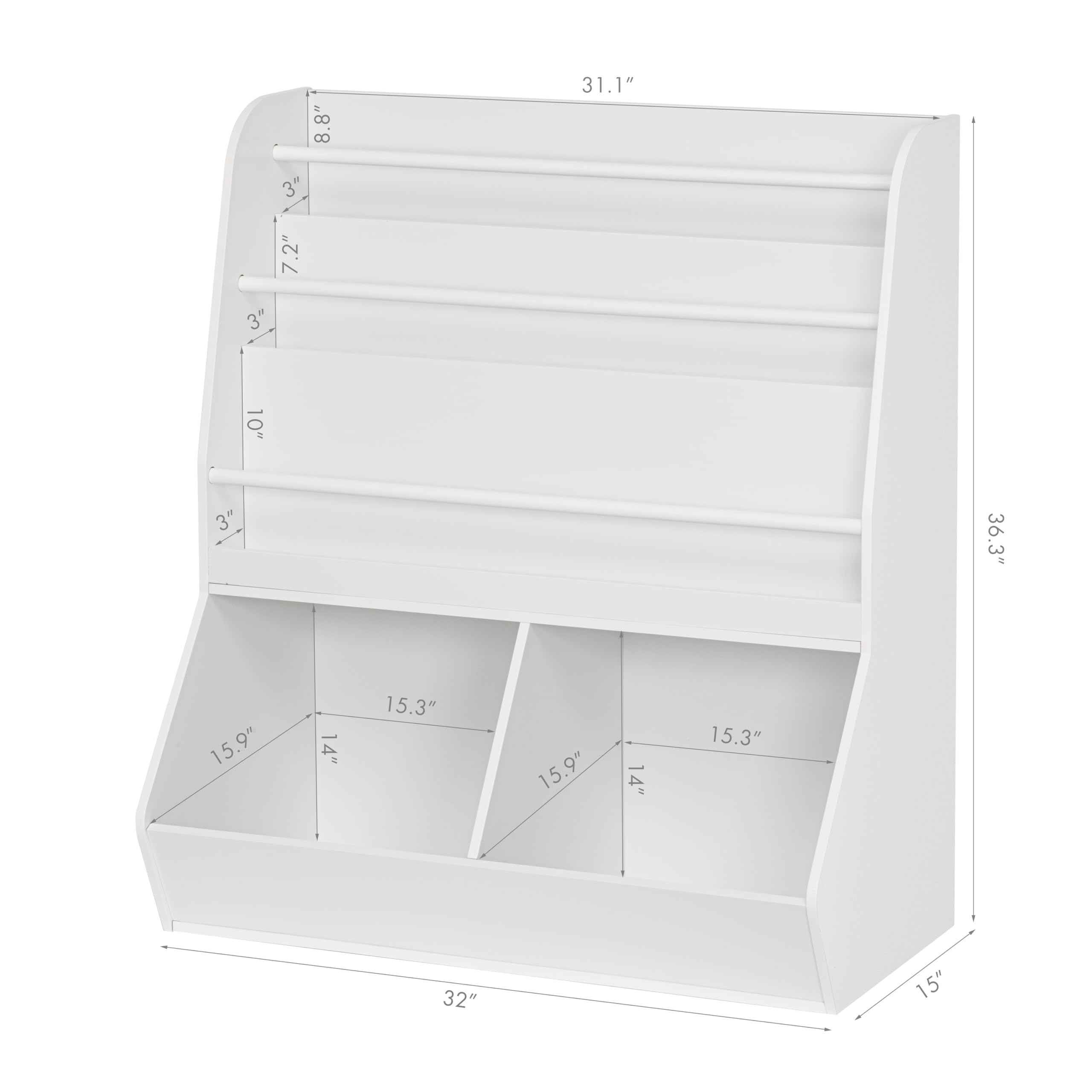 UTEX Kids Bookshelf & Toy Storage Organizer Cabinet with Cubby - White | Space-Saving Bookcase & Display Stand for Toddlers 3+ | Perfect for Nursery, Playroom & Bedroom Organization