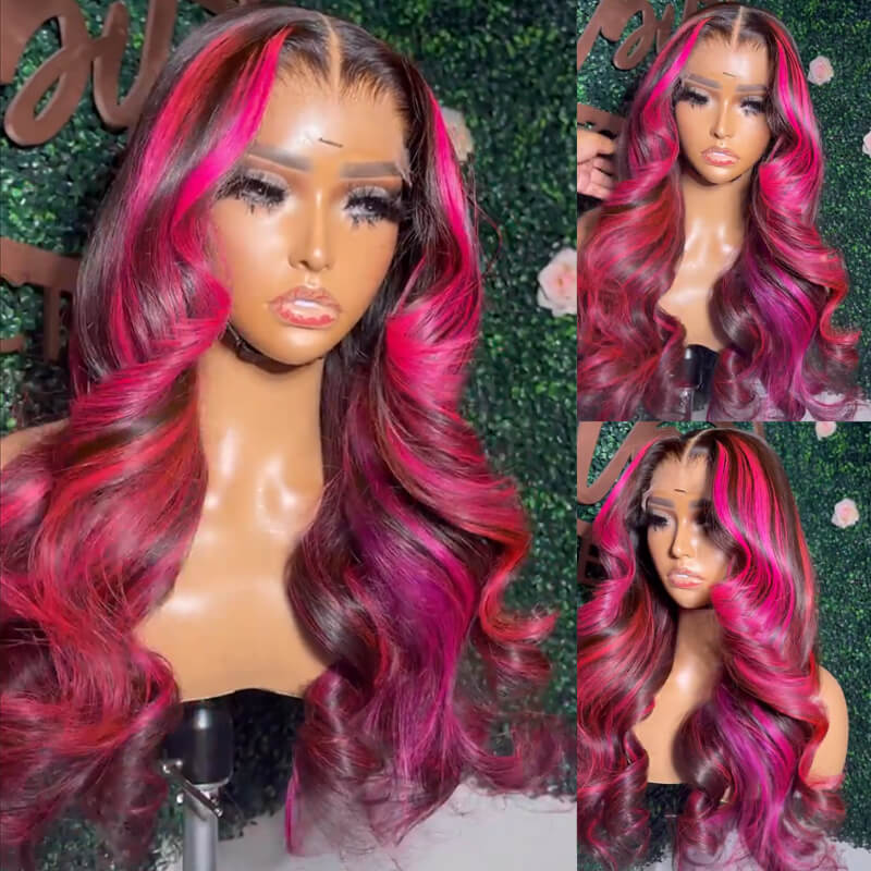 Eullair Body Wave Balayage Highlights Lace Front Wig - Rose Pink, Blue, Green Ombre Human Hair - Perfect for Cosplay, Parties & Daily Wear | @queenleora Recommended