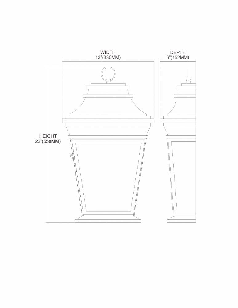 Bailey Street Home Rectangular Three-Light Outdoor Wall Lantern - Traditional Porch Light in Charcoal Finish with Clear Rippled Glass (31-BEL-1664889) - Perfect for Patio, Garden, and Entryway Lighting