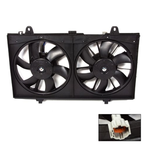 CarPartsDepot 426-36455 AC Air Conditioning Condenser Radiator Fan Blades with Dual Motor Shroud - Compatible with Front NI3117101 - Perfect for Car AC System Repair & Cooling Maintenance