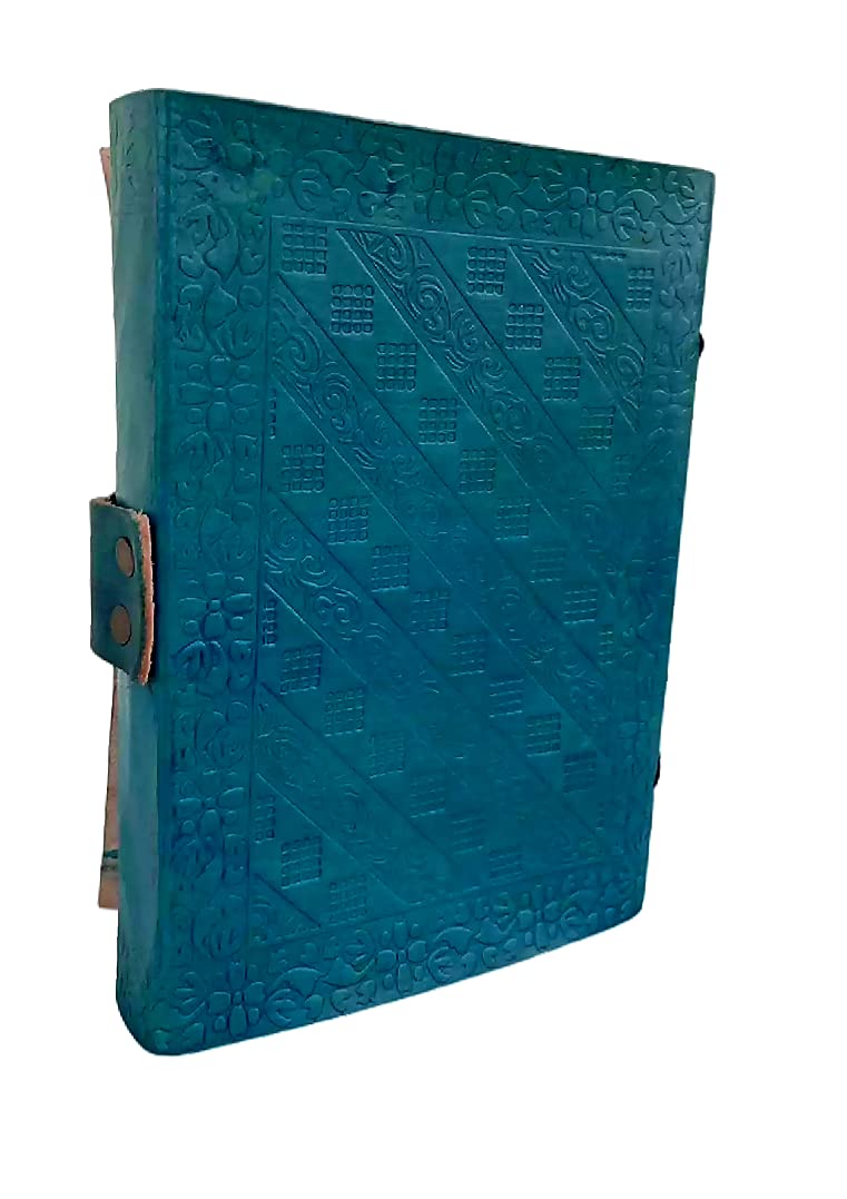 Handmade Leather Journal - 5 x 7 Inch Unlined Blank Book Grimoire, Book of Shadows & Spell Book with Turquoise Tiger Eye Cover | Perfect for Wiccan Rituals, Witchcraft, Journaling & Gift Giving