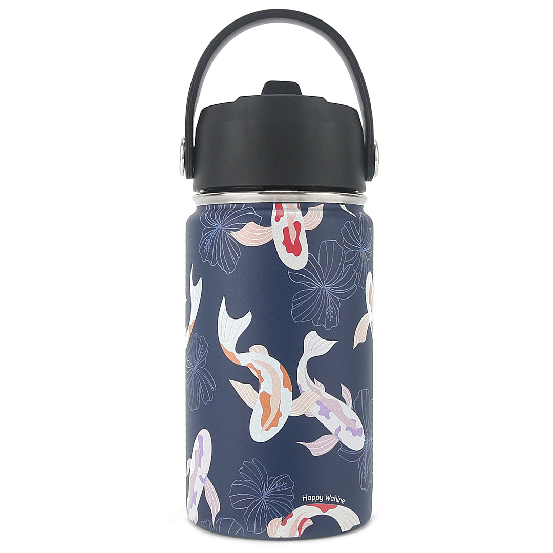 Premium 12oz Insulated Stainless Steel Water Bottle - Koi Navy Design, Leak-Proof & BPA-Free - Perfect for Hiking, Gym & Outdoor Activities