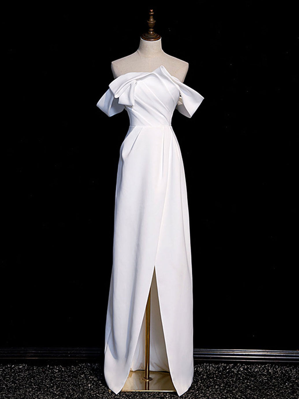 Elegant White Off Shoulder Satin Long Prom Dress - Formal Evening Gown for Homecoming, Wedding & Special Occasions