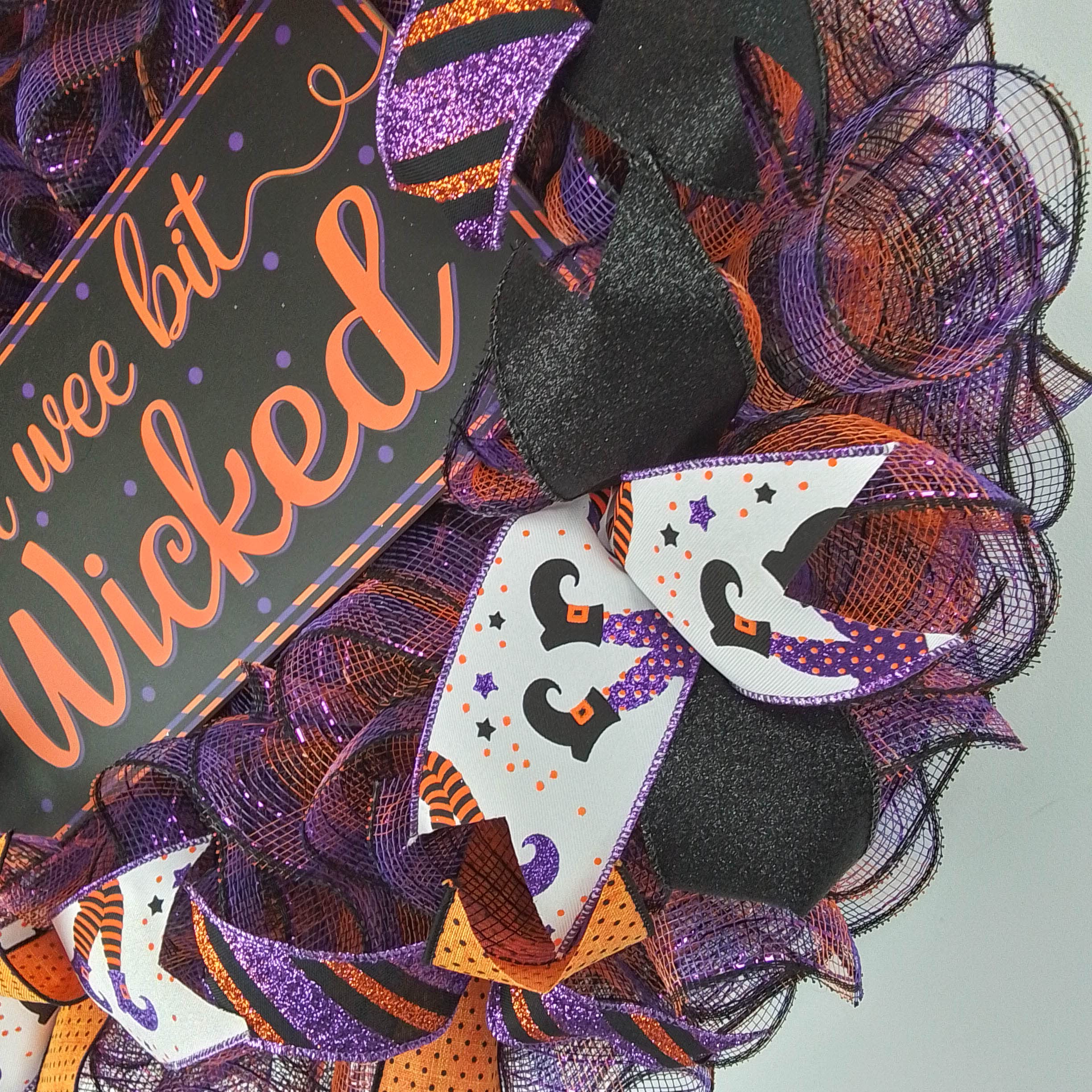 Spooky Halloween Wreath for Front Door - Black, Orange & Purple Mesh Decor - Perfect for Porch, Party & Seasonal Home Decoration
