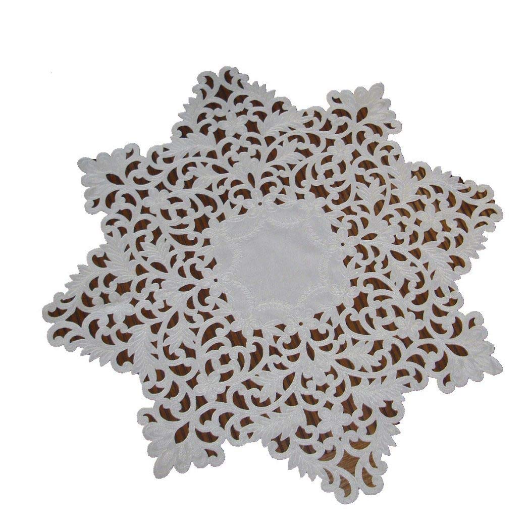 LUCACO Embroidered White Lace Table Runner & Dresser Pad - Floral Wedding Party Dining Table Decor for Home, Kitchen, and Special Events