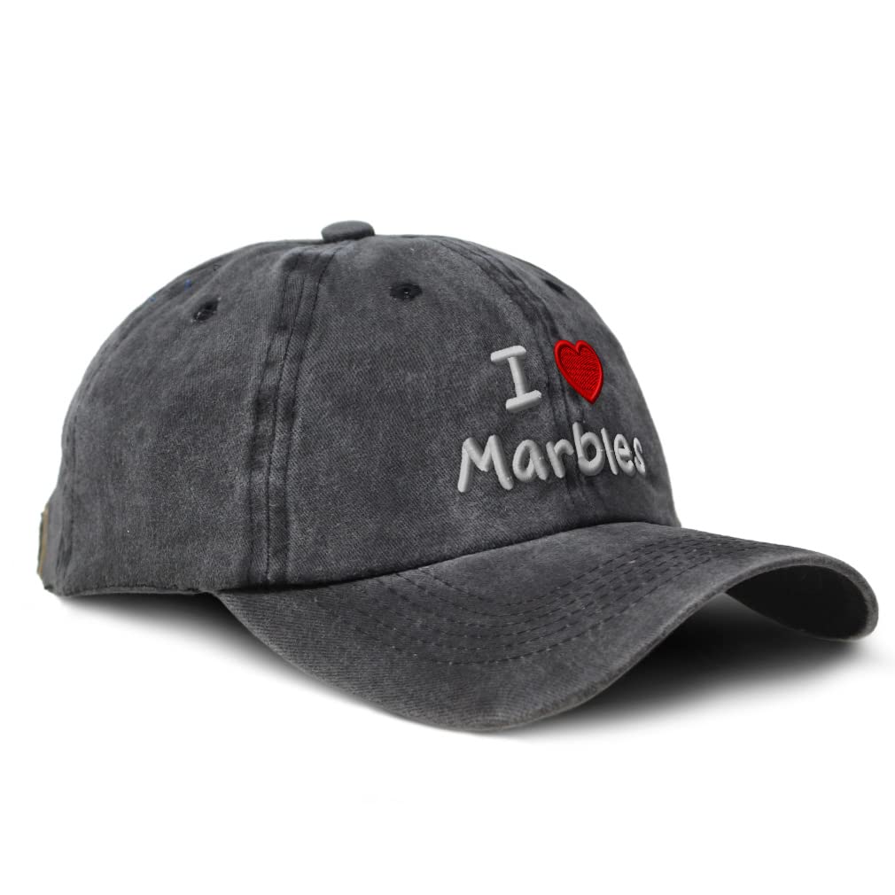 Custom Soft Washed Cotton Baseball Cap - (I Love) Marbles & Red Heart Design for Hobby Lovers | Perfect for Casual Wear, Outdoor Activities & Gift Giving