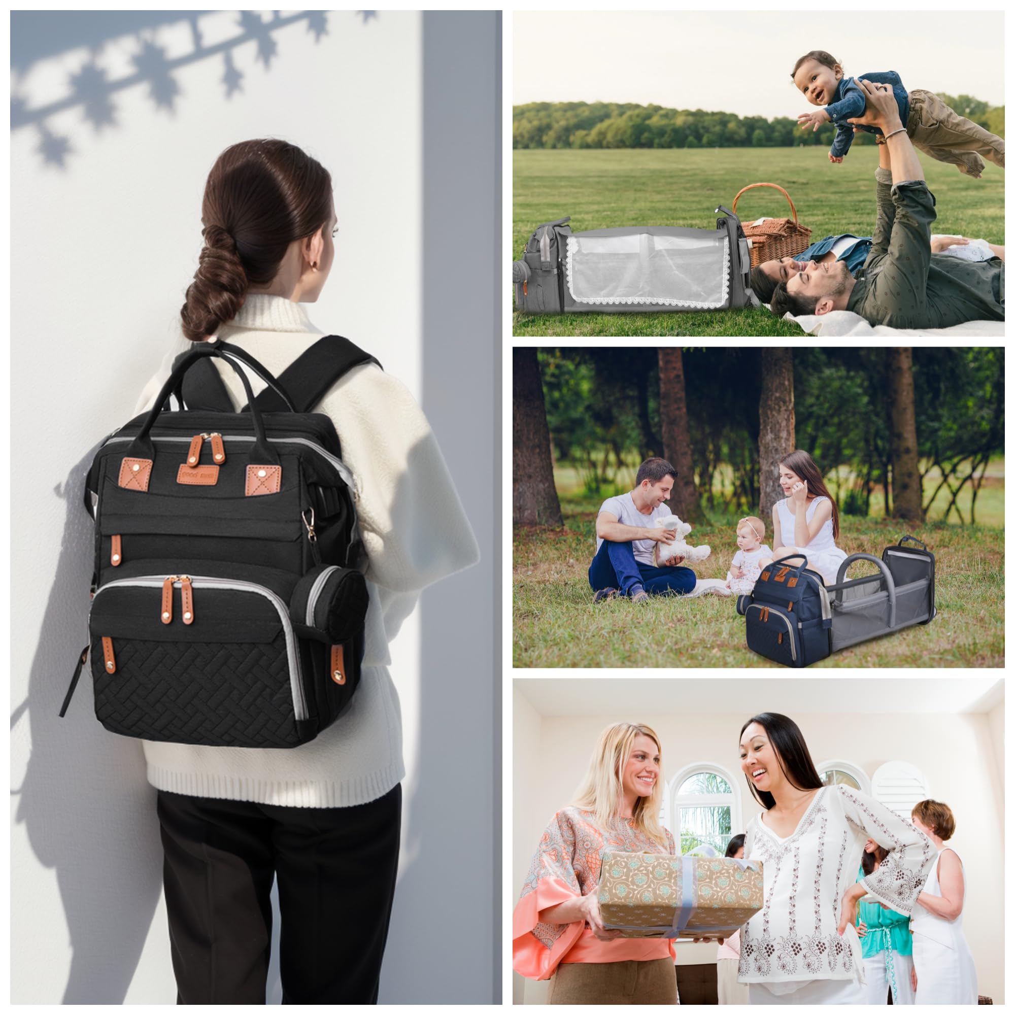 Waterproof Diaper Bag with Changing Station - Large Capacity Multifunctional Baby Travel Backpack for Moms & Dads - Unisex Black Baby Essentials Tote for Newborns | Perfect for Daycare, Travel & Family Outings