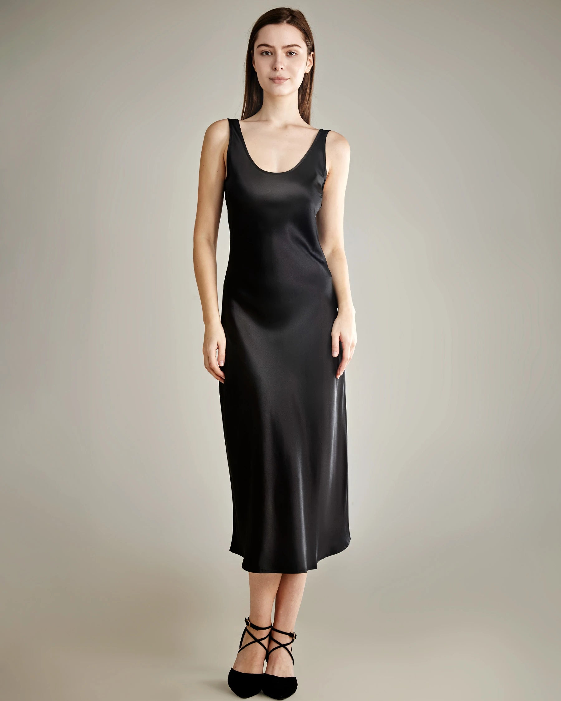 Elegant Scoop Neck Midi Silk Slip Dress for Women - Comfortable & Luxurious Nightwear, Loungewear & Evening Wear