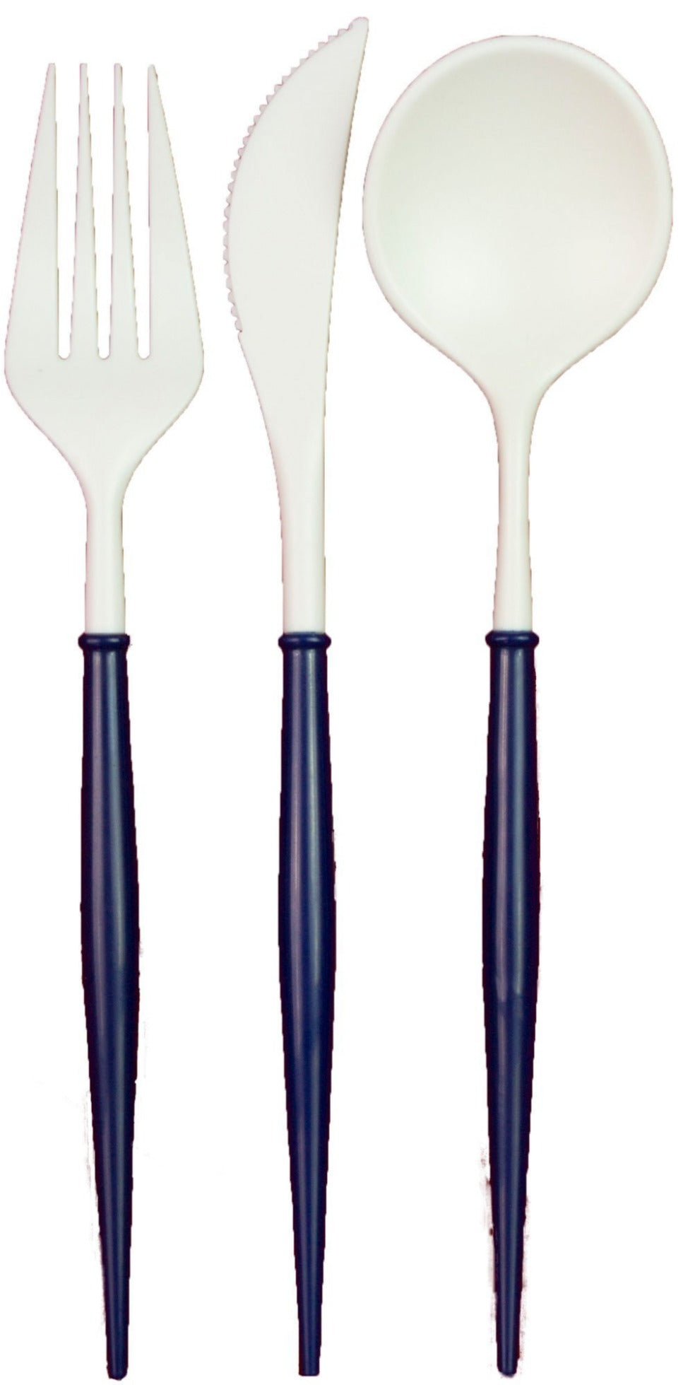Premium White & Navy Plastic Cutlery Set - 36 Piece Disposable Utensils for Parties, Picnics & Events (Serves 12) | Elegant Dining Essentials for Weddings, BBQs & Catering