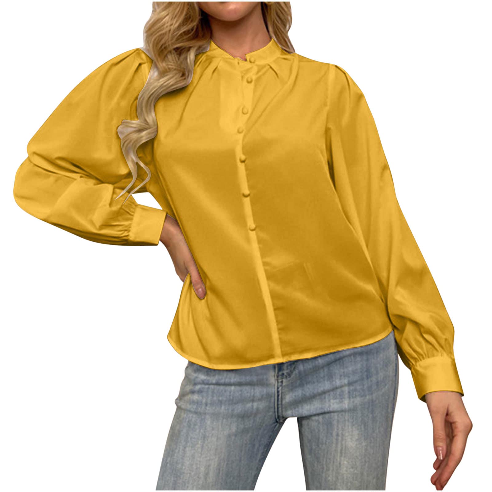 Elegant Chiffon Blouse for Women - Long Sleeve Baggy Button Up V-Neck Tops, Loose Fit Business Casual Shirts for Office, Dating & Special Occasions