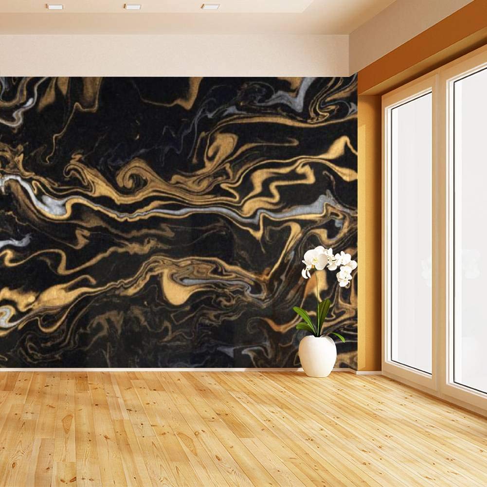 Peel and Stick Marble Ink Wallpaper - Black Silver Gold Self-Adhesive Vinyl Film Roll | Removable Wall Mural for Home Decor, Shelf Liner & Accent Walls