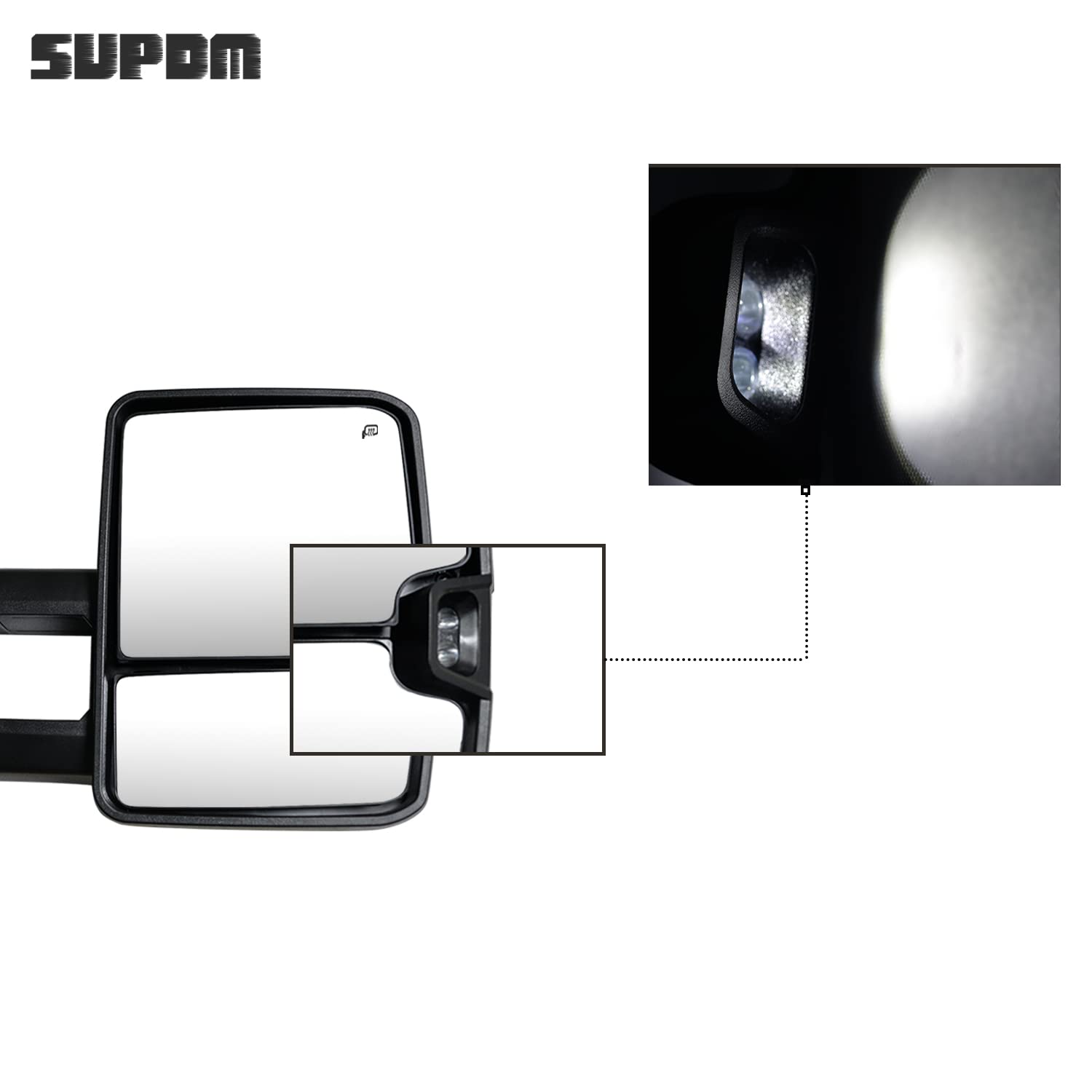 Chrome Towing Mirrors with Power Heat & Turn Signals - Compatible with Chevy Silverado/Suburban/Tahoe & GMC Sierra/Yukon 2003-2006 Models - Clearance Lamp & Running Lights (Pair) - Perfect for Towing, Off-Roading & Night Driving
