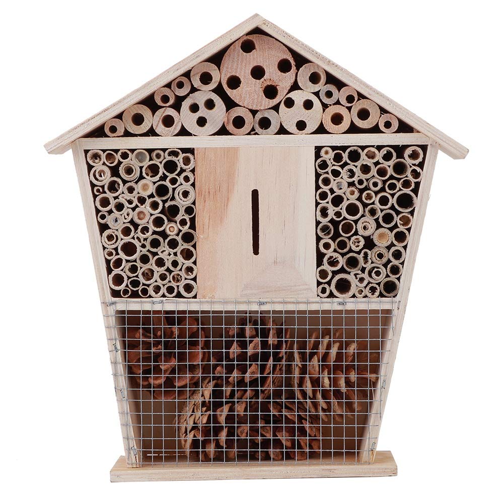 Natural Pine Wood Bee House - Non-Toxic Insect Hotel Shelter for Beekeeping & Garden Decoration | Handcrafted Bee Hive for Outdoor Pollinator Habitat & Backyard Wildlife Conservation