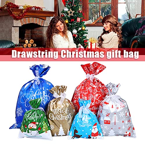 VALINK Christmas Drawstring Gift Bags - 30/35pcs Xmas Themed Printed Party Favor Pouches for Candy, Gifts & Home Decor - Perfect for Holiday Parties, Stocking Stuffers & Festive Wrapping