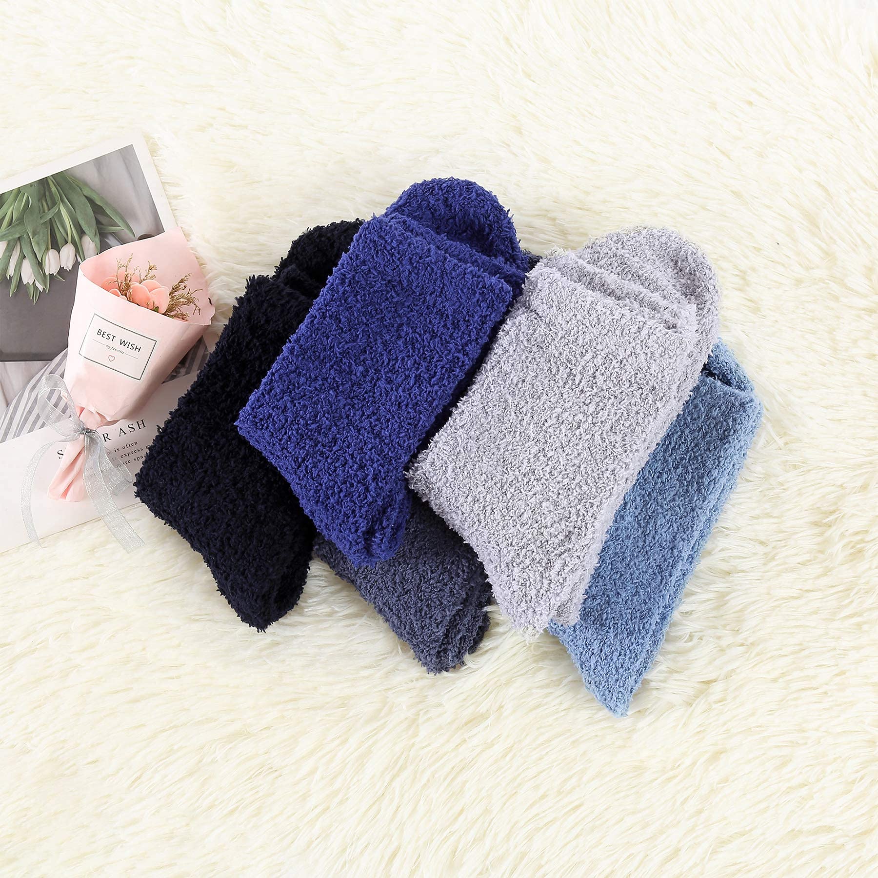 Zando Men's Fuzzy Plush Socks - Ultra Soft & Warm Winter Socks for Hiking, Athletic & Casual Wear - Cozy Thick Fluffy Socks for Indoor & Outdoor Activities