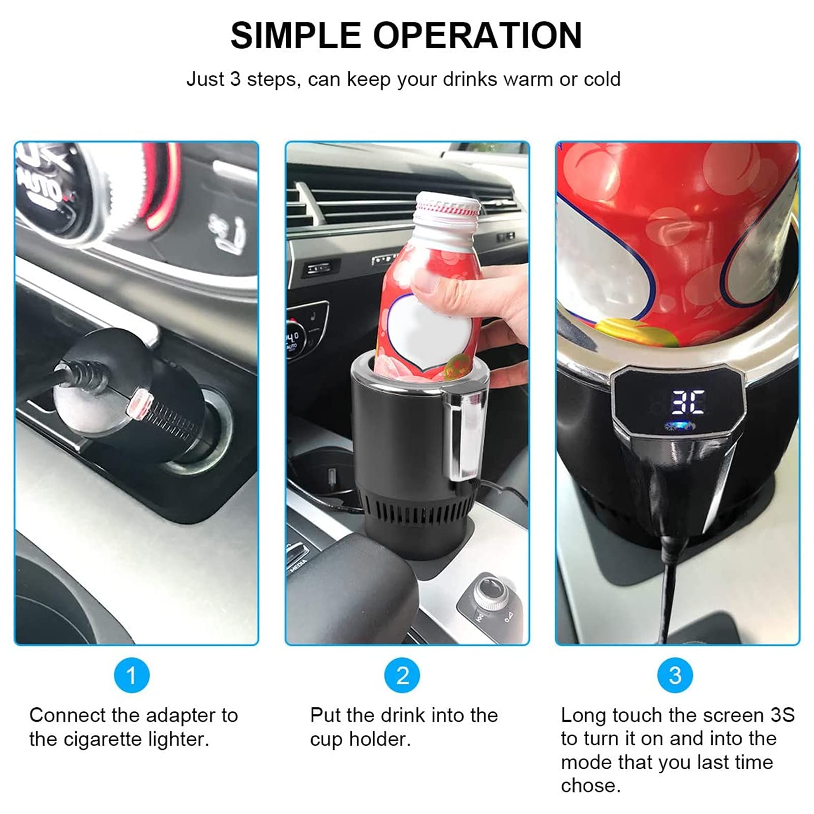2-in-1 Smart Car Cup Holder Cooler & Warmer - Auto Drink Holder for Heating & Cooling Beverages - Perfect for Coffee, Tea & Cold Drinks on Road Trips & Commutes