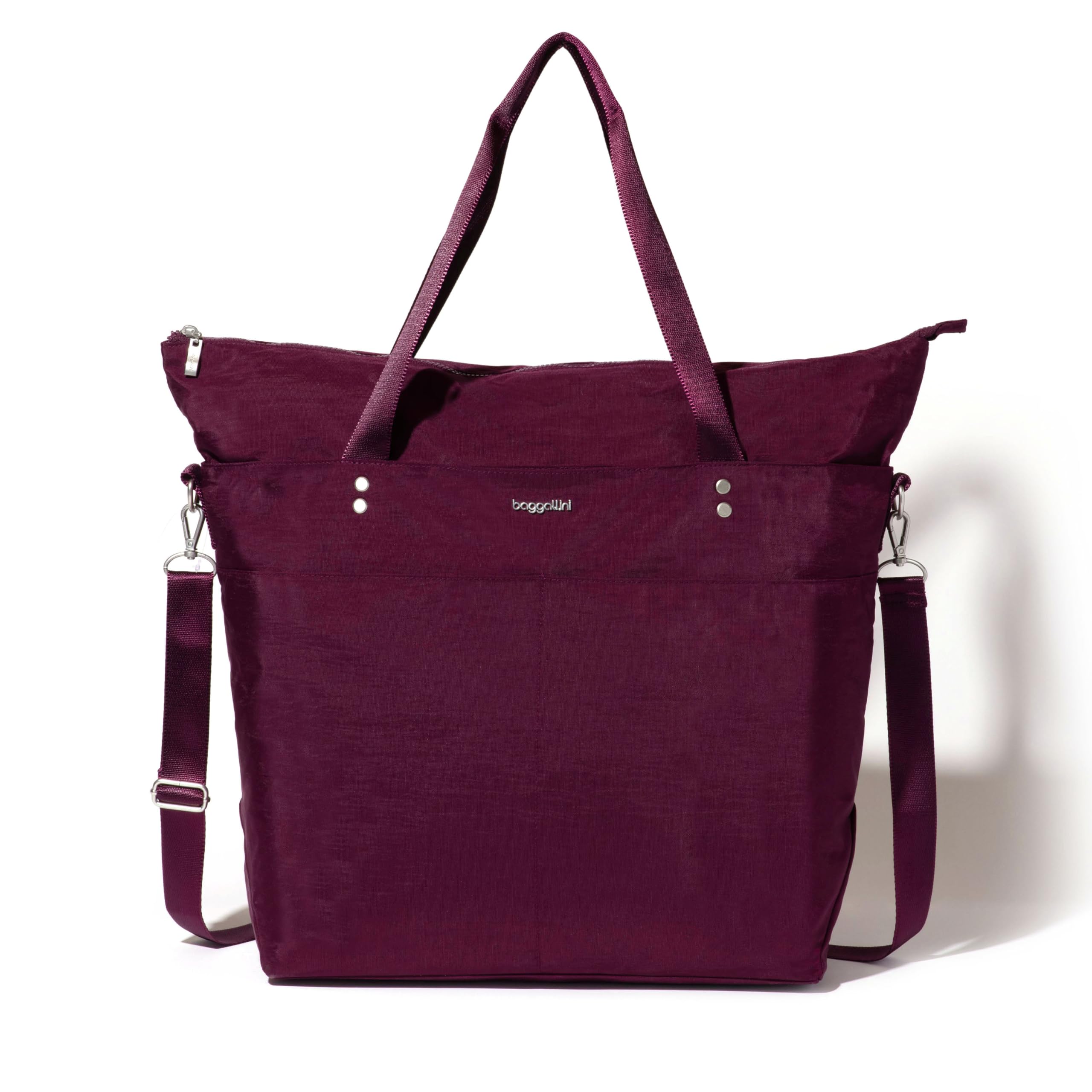 Stylish Large Nylon Tote Bag for Women - Lightweight Carryall Weekender with Zipper Top & Luggage Sleeve - Perfect for Travel, Beach, Work & Gym Essentials