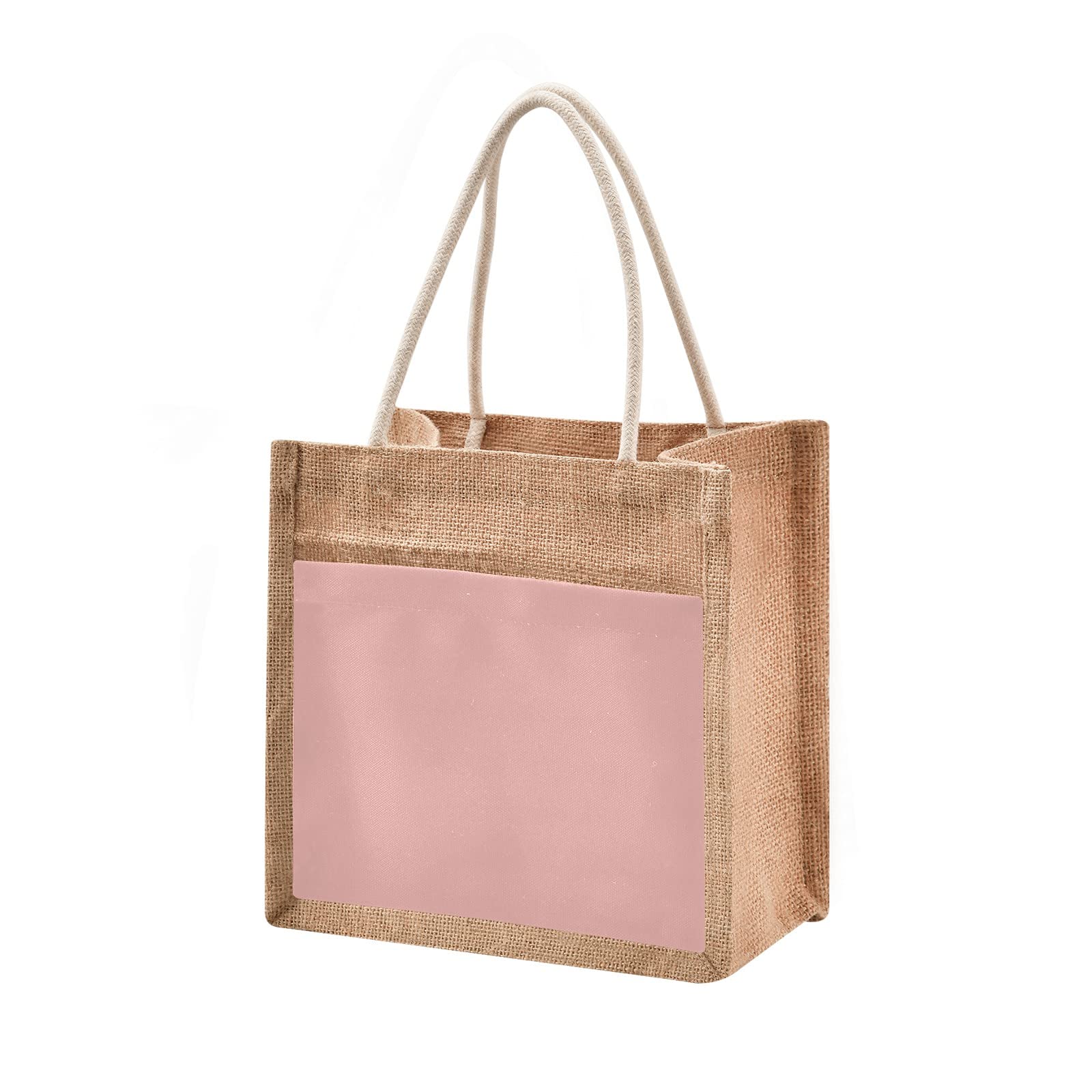 Linqin Pink Jute Tote Bag - Waterproof Burlap Straw Grocery Shopping Bag with Sturdy Handles - Eco-Friendly Reusable Bag for Beach, Travel, Market & Daily Use