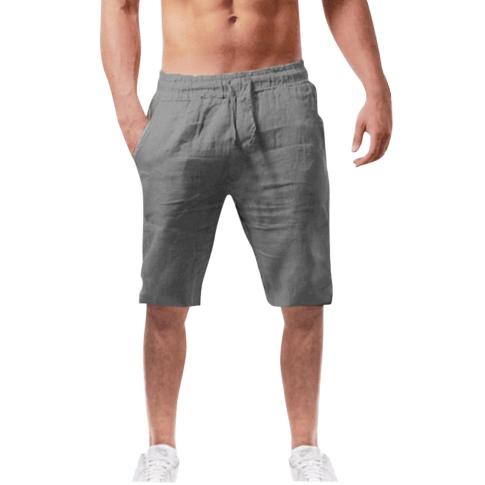 **Men's Cotton & Linen Summer Shorts with Pockets - Comfortable Casual Shorts for Outdoor, Beach, and Everyday Wear**