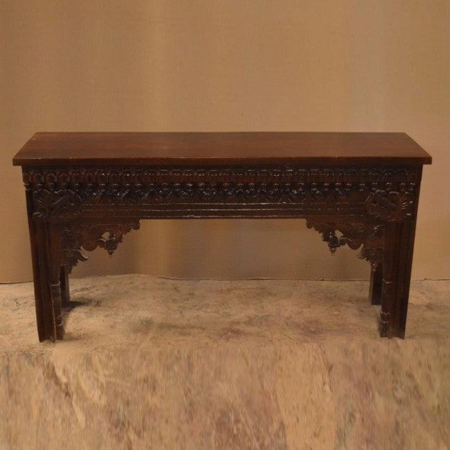 Hand Carved Solid Wood Console Table - Chocolate Brown Finish - Entryway, Living Room & Hallway Furniture - Rustic Home Decor for Foyer & Dining Room