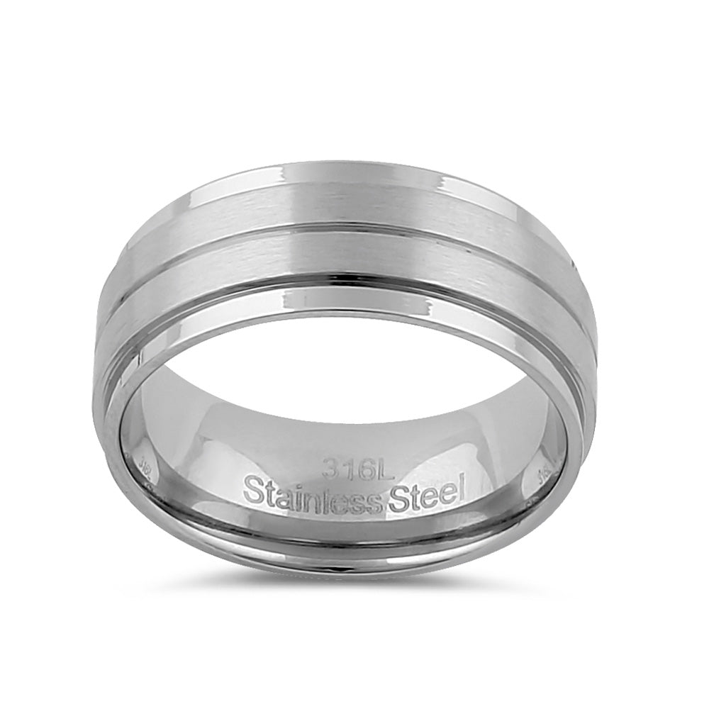 8mm Brushed Stainless Steel Men's Wedding Band - Durable, Hypoallergenic Ring for Men, Perfect for Engagements, Anniversaries & Everyday Wear