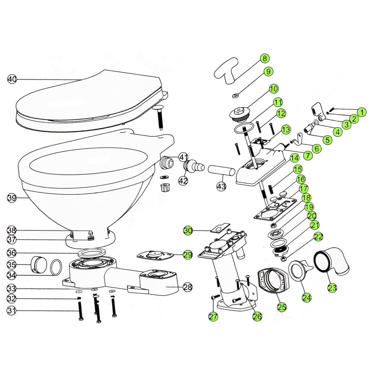 LT Manual Toilet Replacement Pump - Durable & Easy to Install for Home, RV, and Marine Use