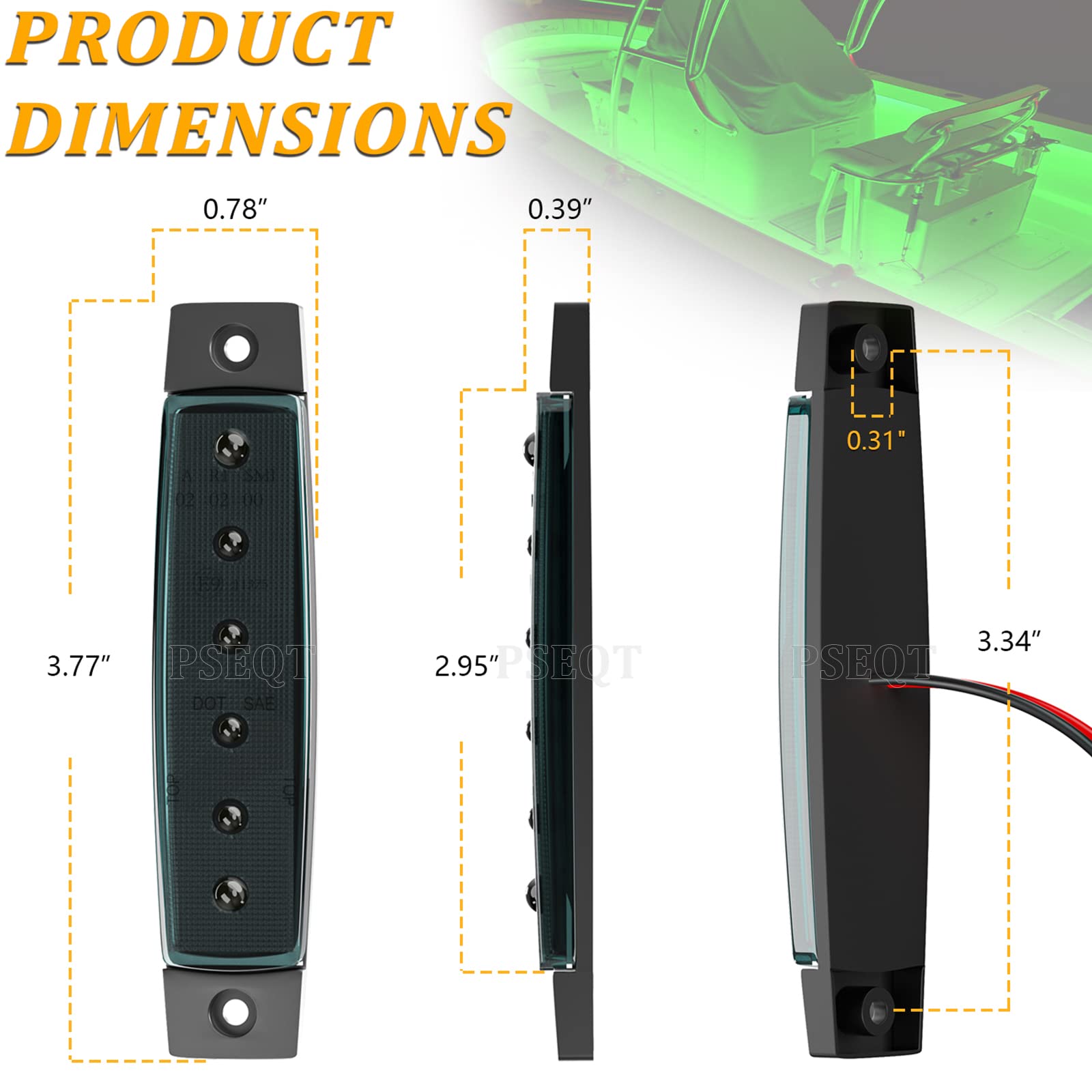 PSEQT 12V Waterproof LED Boat Navigation Lights - Marine Interior Courtesy Light Strip for Deck, Transom, Cockpit - 3.8