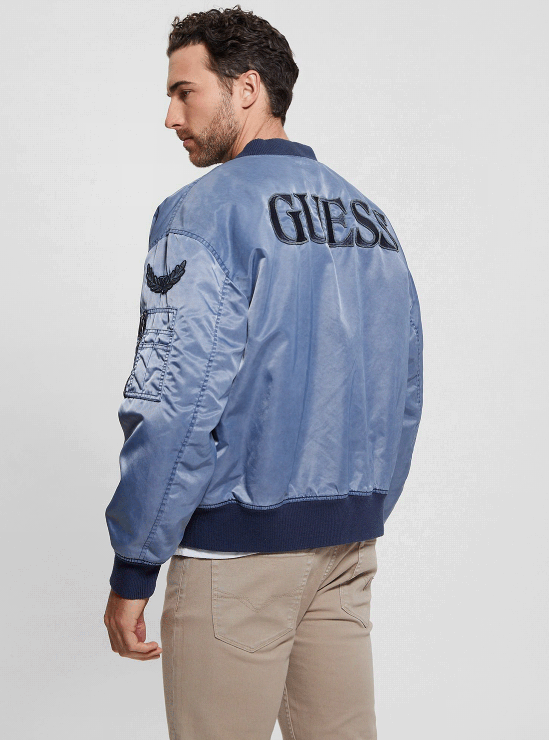 Blue Ace Twill Washed Bomber Jacket for Men - Vintage Casual Outerwear for Streetwear & Everyday Wear