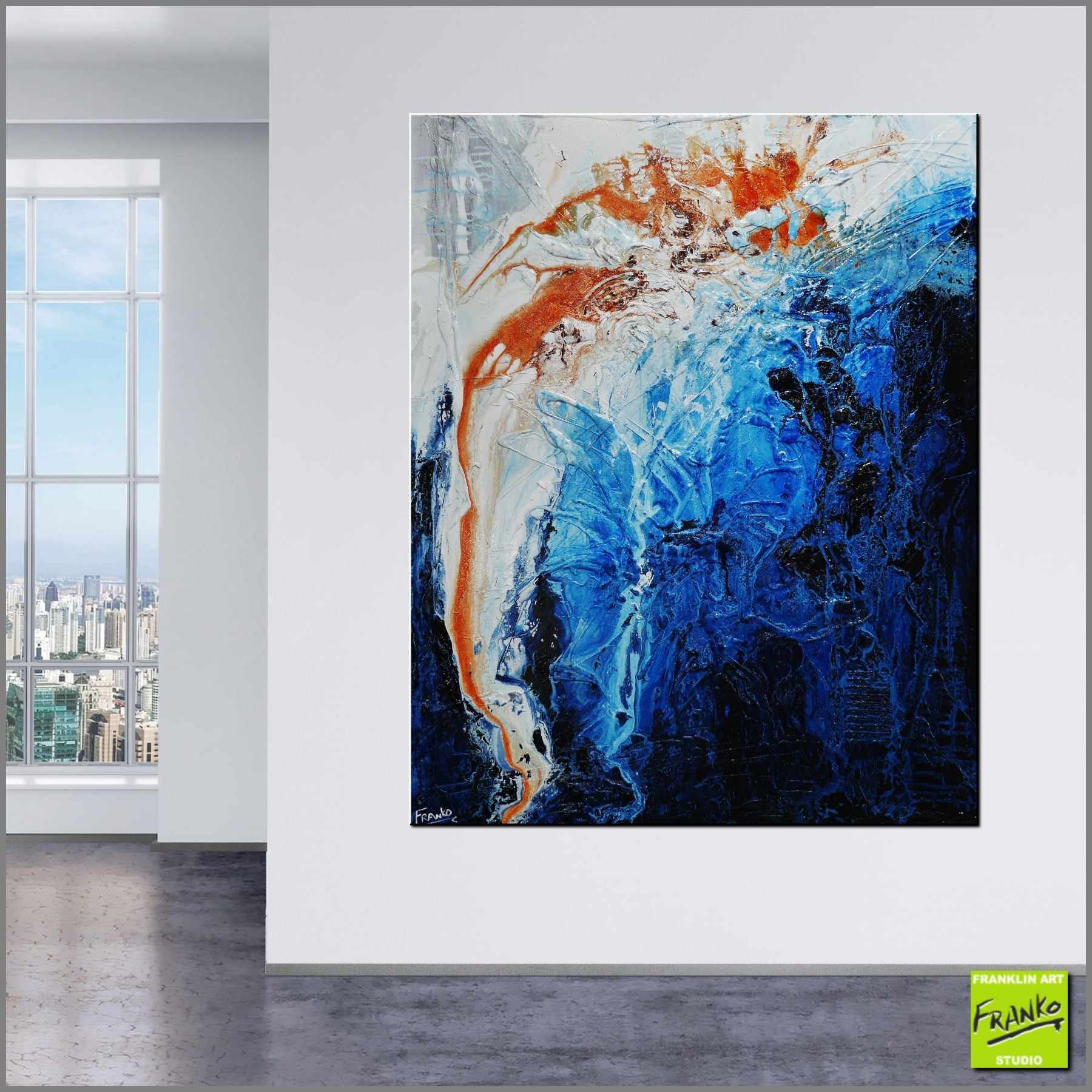 Bluish Utopia 120cm x 150cm Blue White Brown Textured Abstract Canvas Art - Modern Wall Decor for Living Room, Bedroom & Office