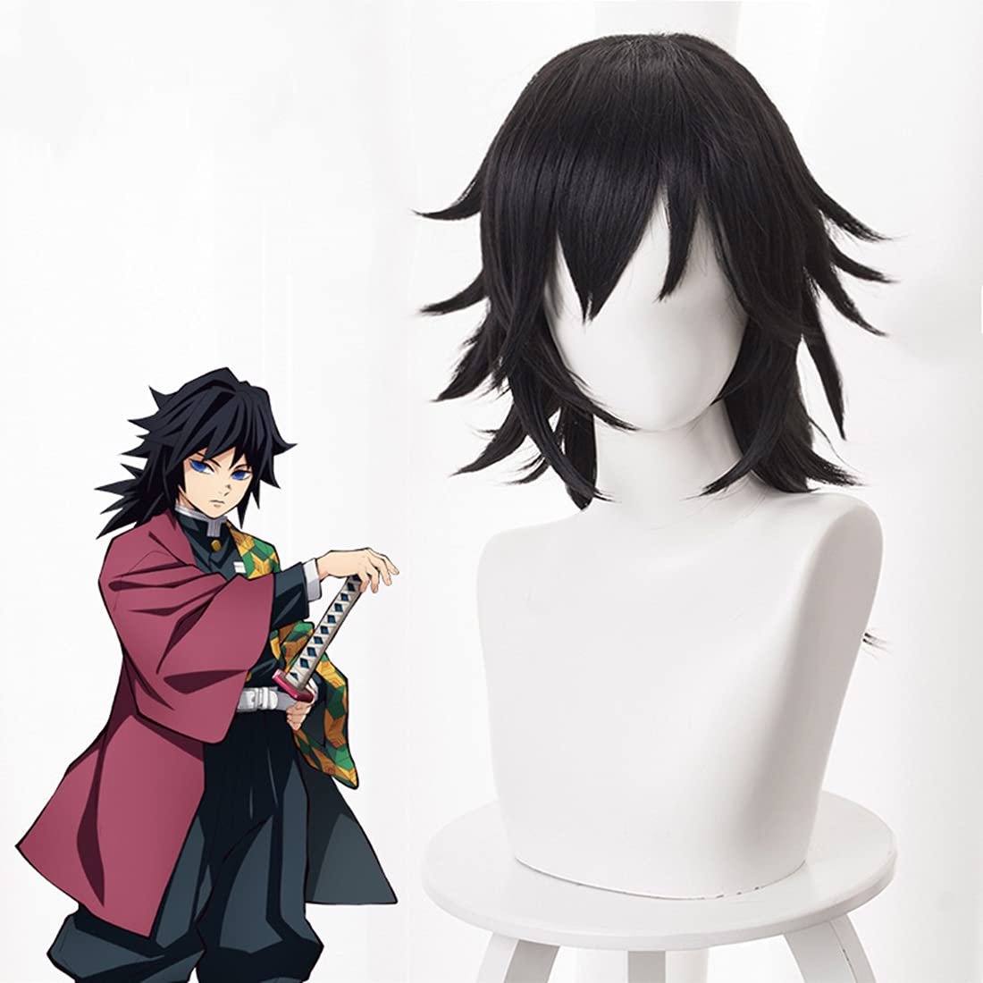 Tomioka Giyuu Demon Slayer Cosplay Costume - Heat Resistant Synthetic Wig for Men & Women | Kimetsu no Yaiba Anime Halloween Outfit - Perfect for Conventions, Cosplay Events & Halloween Parties