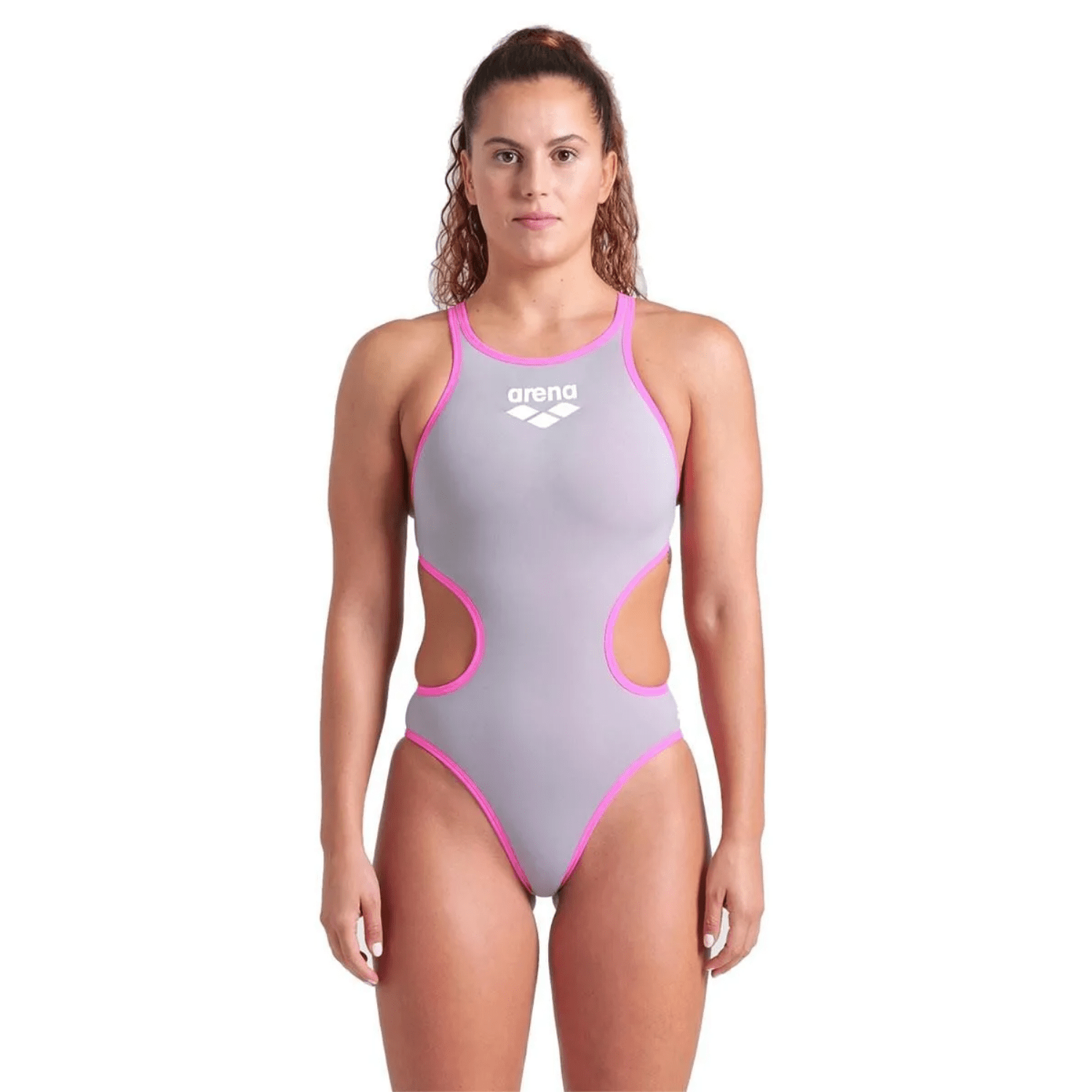 Arena ONE Big Logo One Piece Swimsuit for Women - Sea Foam & Pink | High Performance Swimwear for Beach, Pool & Water Sports
