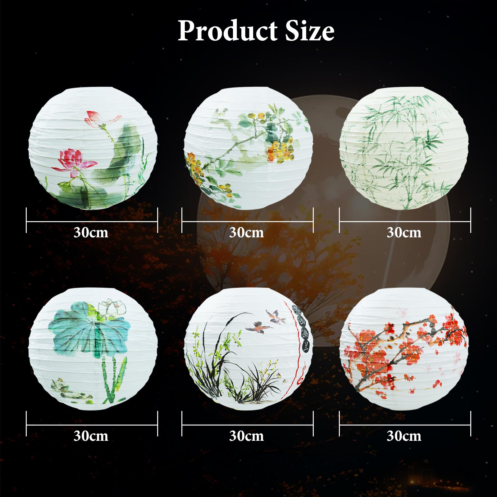 12 Inch White Chinese Paper Lanterns - 6 Pack Hanging Decor for Dragon Boat Festival, Chinese New Year, Weddings & Home Party Decorations