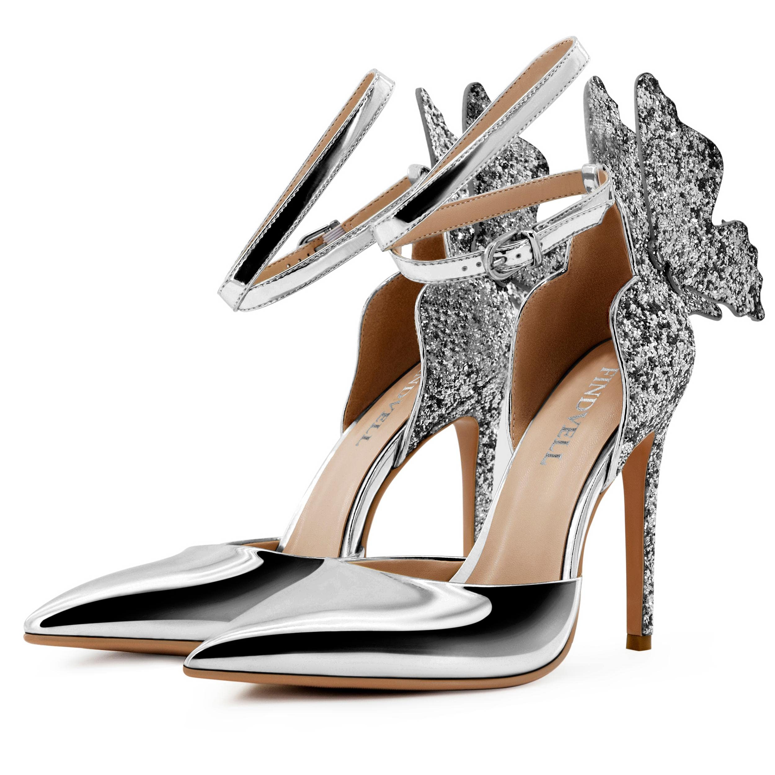 Elegant Gold High Heel Sandals with Butterfly Back & Sparkly Ankle Strap - Women's Sexy Stiletto Pumps for Parties, Weddings & Evening Dresses