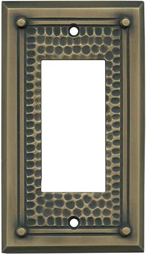 Antique Brass Hammered GFCI Rocker Switch Plate Cover - Rustic Electrical Outlet Cover for Home, Office & Vintage Decor
