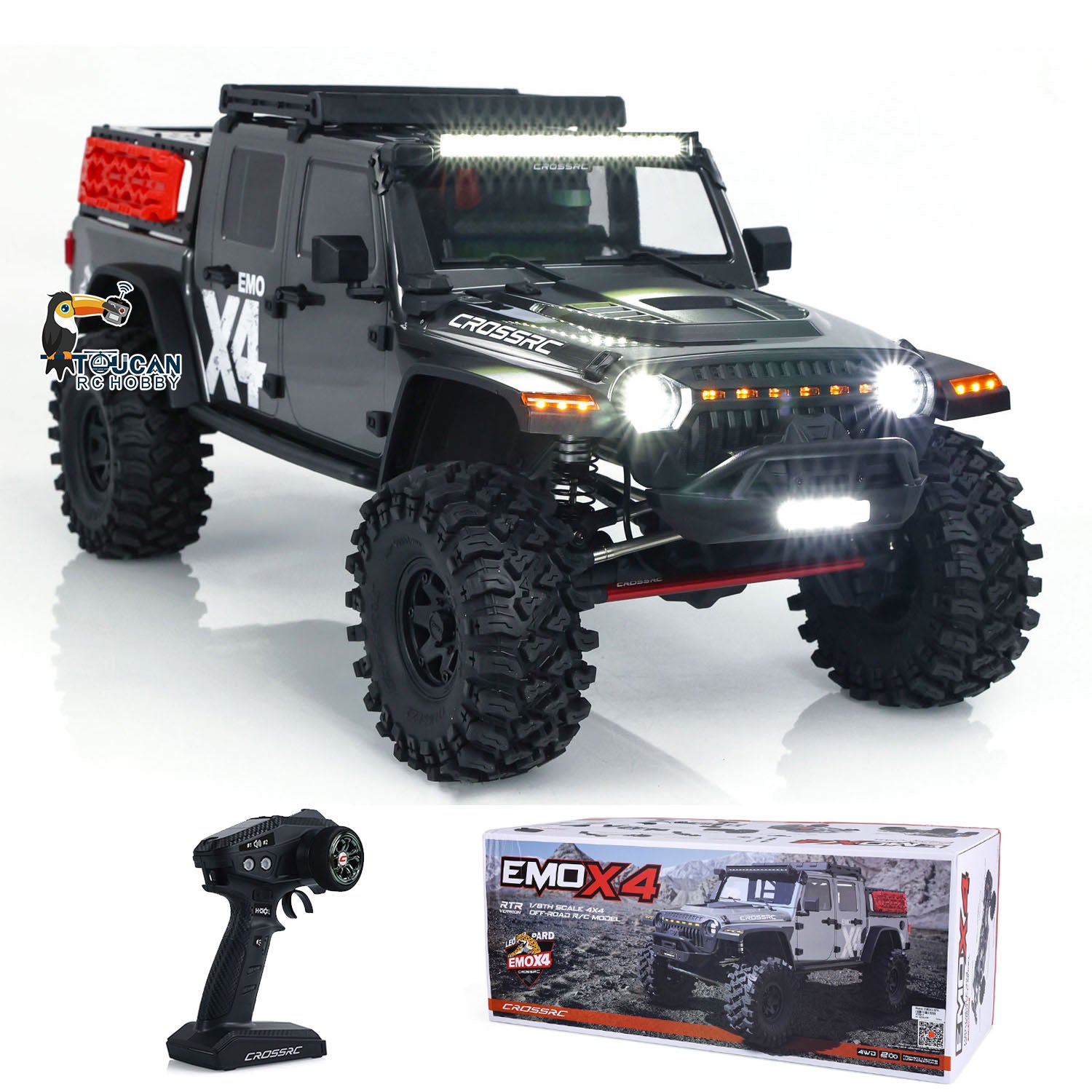 CrossRC 1/8 Scale EMO X4 4WD Off-Road RC Crawler Truck with LED Lights - US Stock | High Performance Radio Control Vehicle for Rock Crawling, Trail Adventures & Backyard Off-Roading
