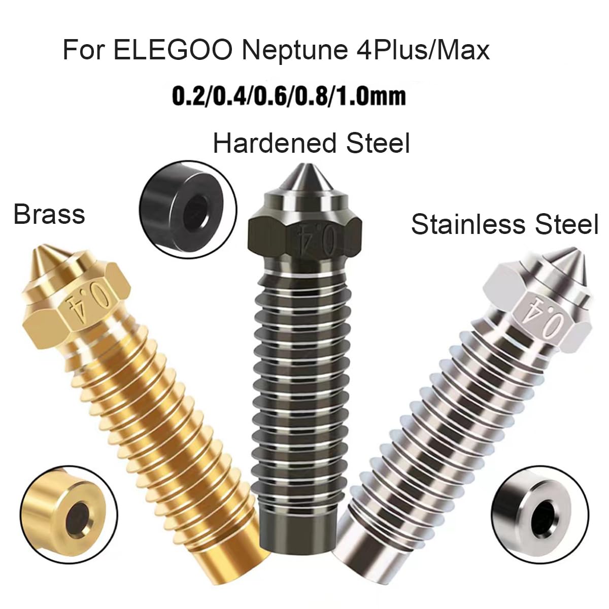 15PCS 3D Printer Nozzle Kit for Elegoo Neptune 4 Plus/Max - Brass, Copper Plated & Hardened Steel Nozzles (0.2/0.4/0.6/0.8/1.0mm) - Perfect for High Precision Printing, DIY Projects & Rapid Prototyping