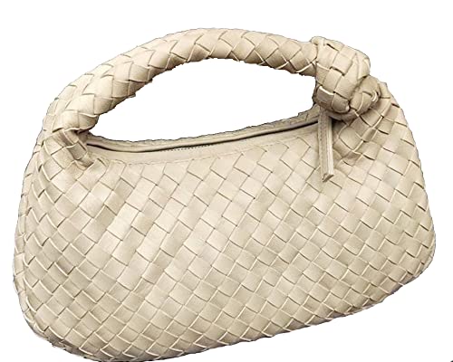 Handmade Woven Leather Hobo Bags for Women - Medium Size Cream Shoulder Purse | Boho Chic Crossbody Bag for Daily Use, Travel & Shopping