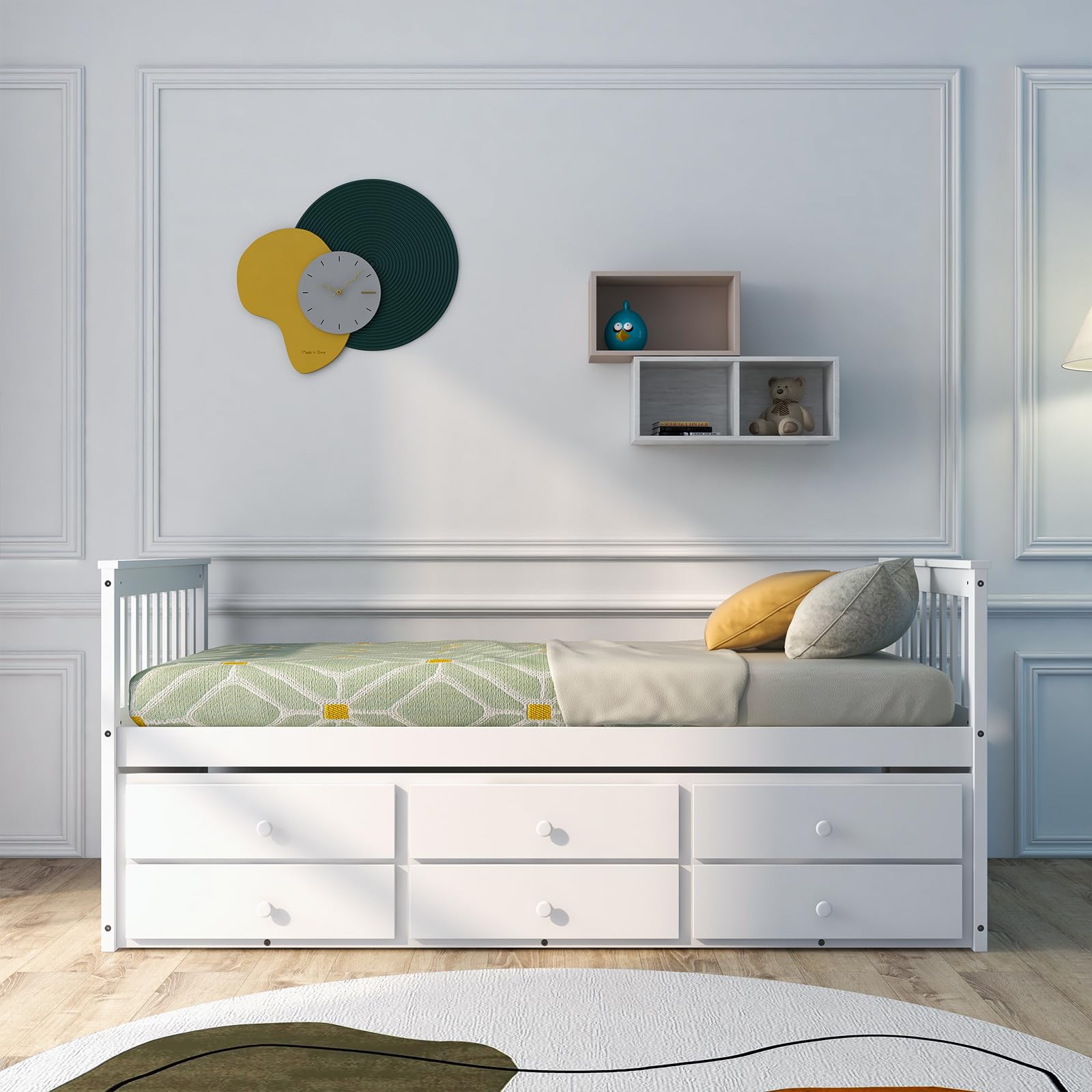 **Giantex Twin Captain's Bed with Trundle - Wooden Daybed with 3 Storage Drawers for Kids, Teens & Adults - Guest Room & Bedroom Space-Saver - No Box Spring Needed - White (Perfect for Small Spaces & Sleepovers)**