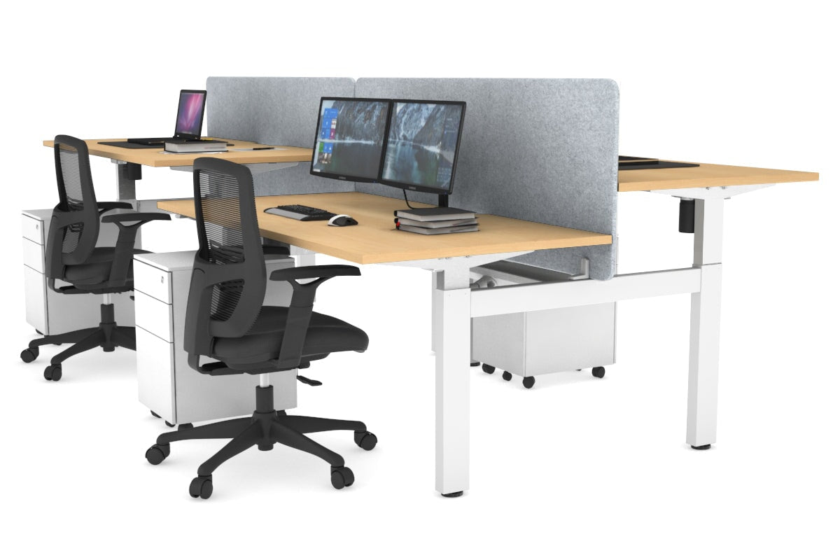 Adjustable 4-Person H Bench Workstation - White Frame (1400L x 800W) | Ergonomic Office Desk for Team Collaboration & Workspace Efficiency