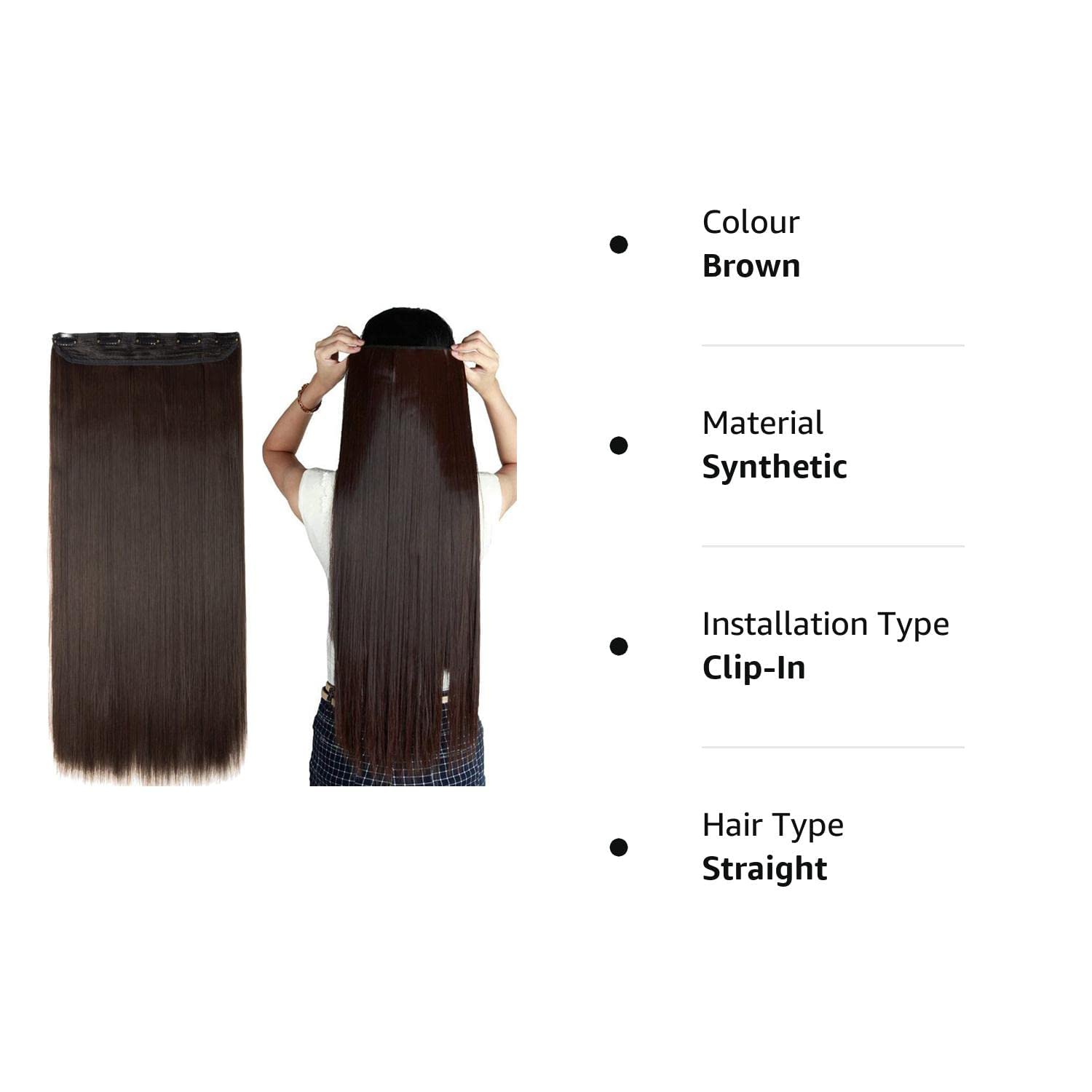 Elcabell Straight Natural Brown Long Synthetic Hair Extensions - 24 Inch 5-Clip Full Head Hairpiece for Women & Girls | Perfect for Daily Styling, Parties & Special Occasions