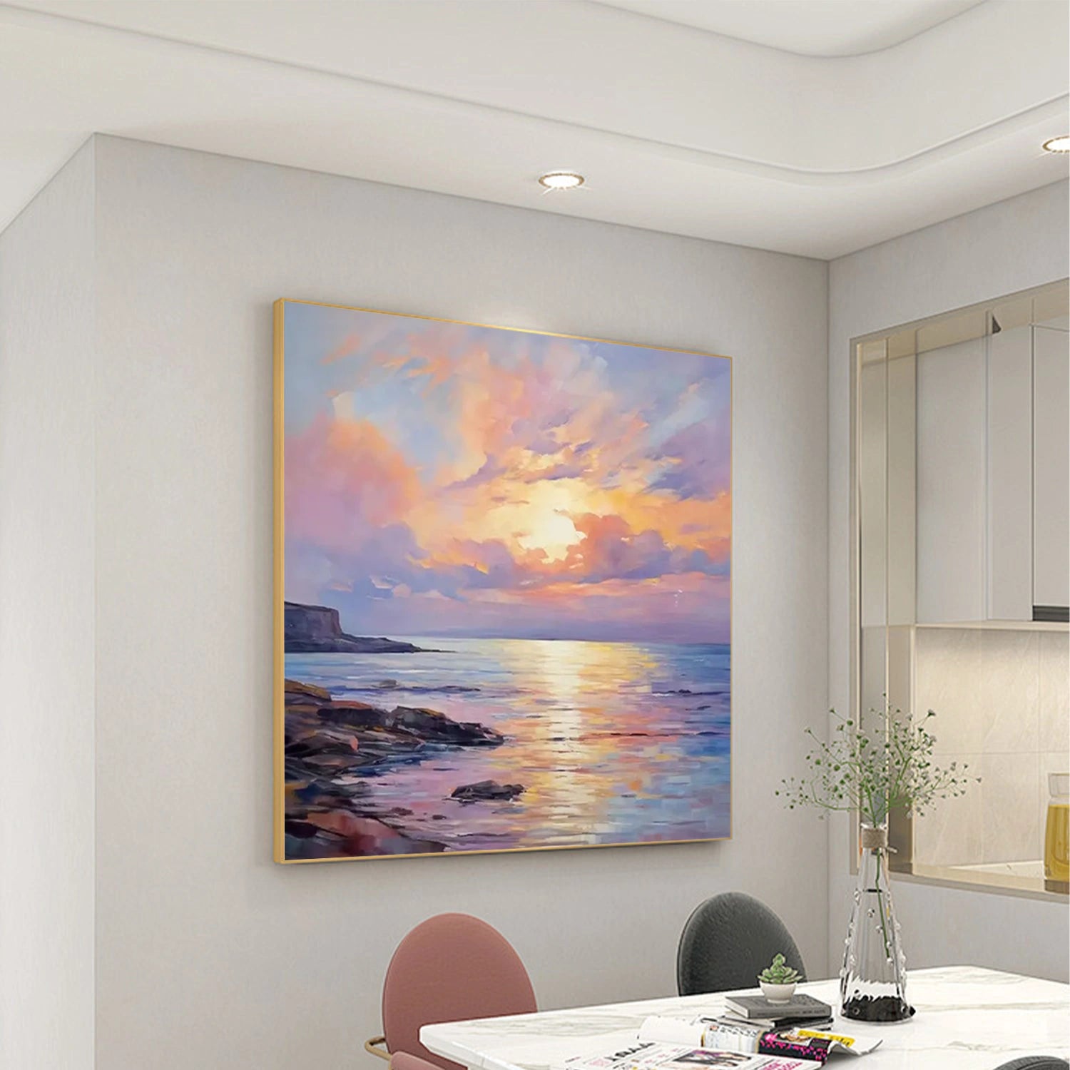Ocean And Sky Abstract Canvas Art Print - Modern Wall Decor for Living Room, Bedroom, Office | Large Framed Painting | Home & Office Decor Gift Idea