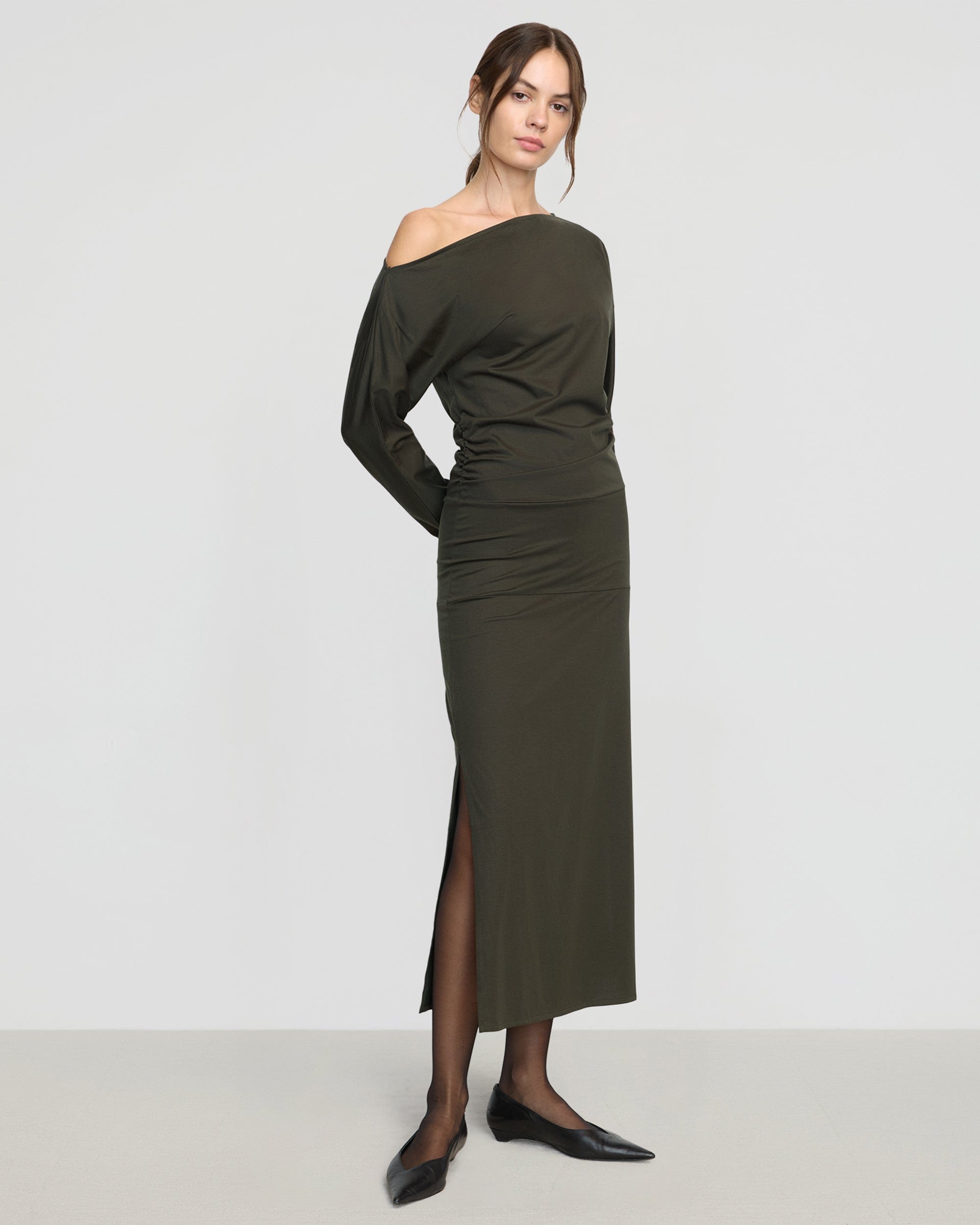 Kezia Women's Off Shoulder Satin Jersey Dress - Elegant Party & Evening Gown for Wedding Guest, Date Night, Cocktail Dress