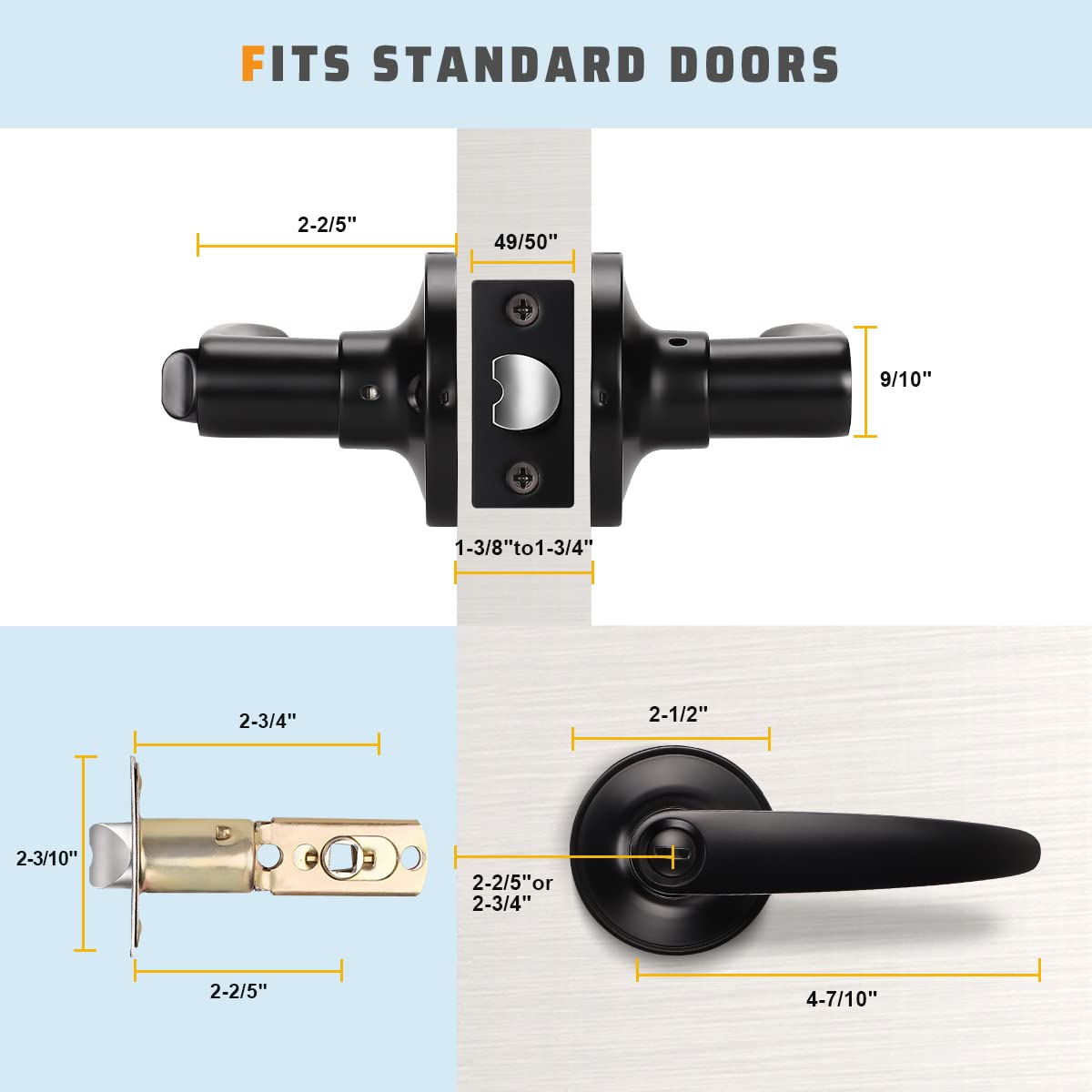 KNOBWELL 5-Pack Black Door Lever with Lock - Reversible for Home Privacy & Security