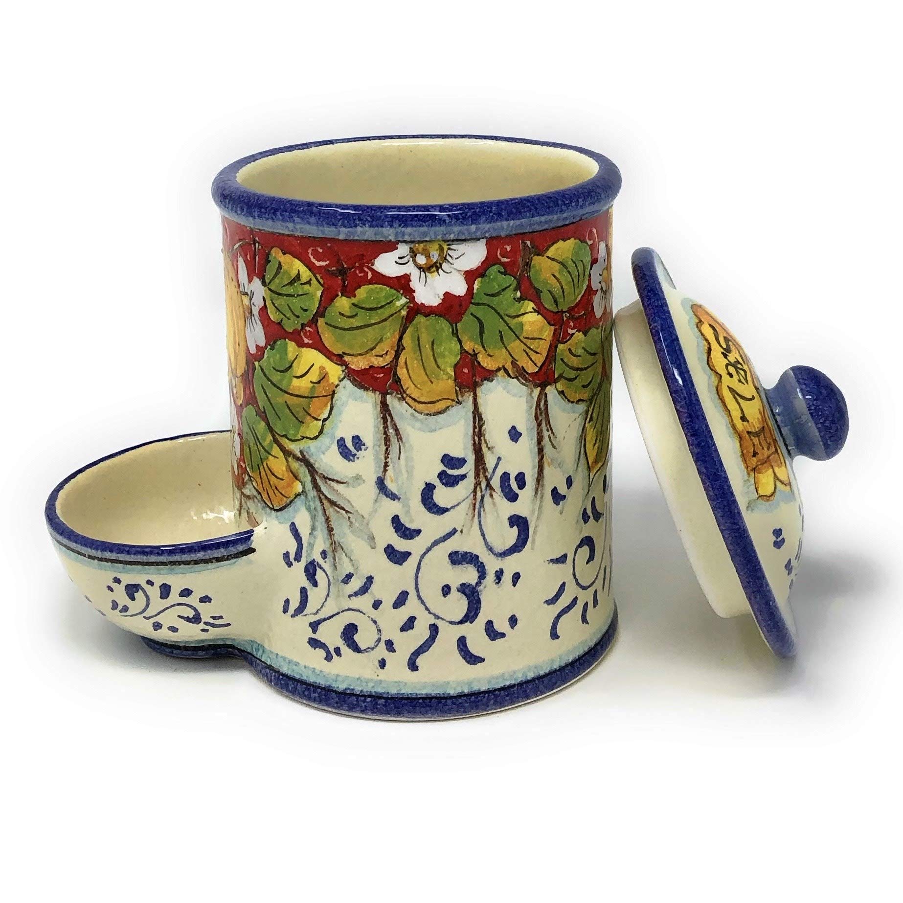 Italian Ceramic Pottery Jar - Hand Painted Lemon Design Salt Holder | Tuscan Art Pottery Made in Italy | Perfect for Kitchen Decor, Dining Table Centerpiece & Gift Idea
