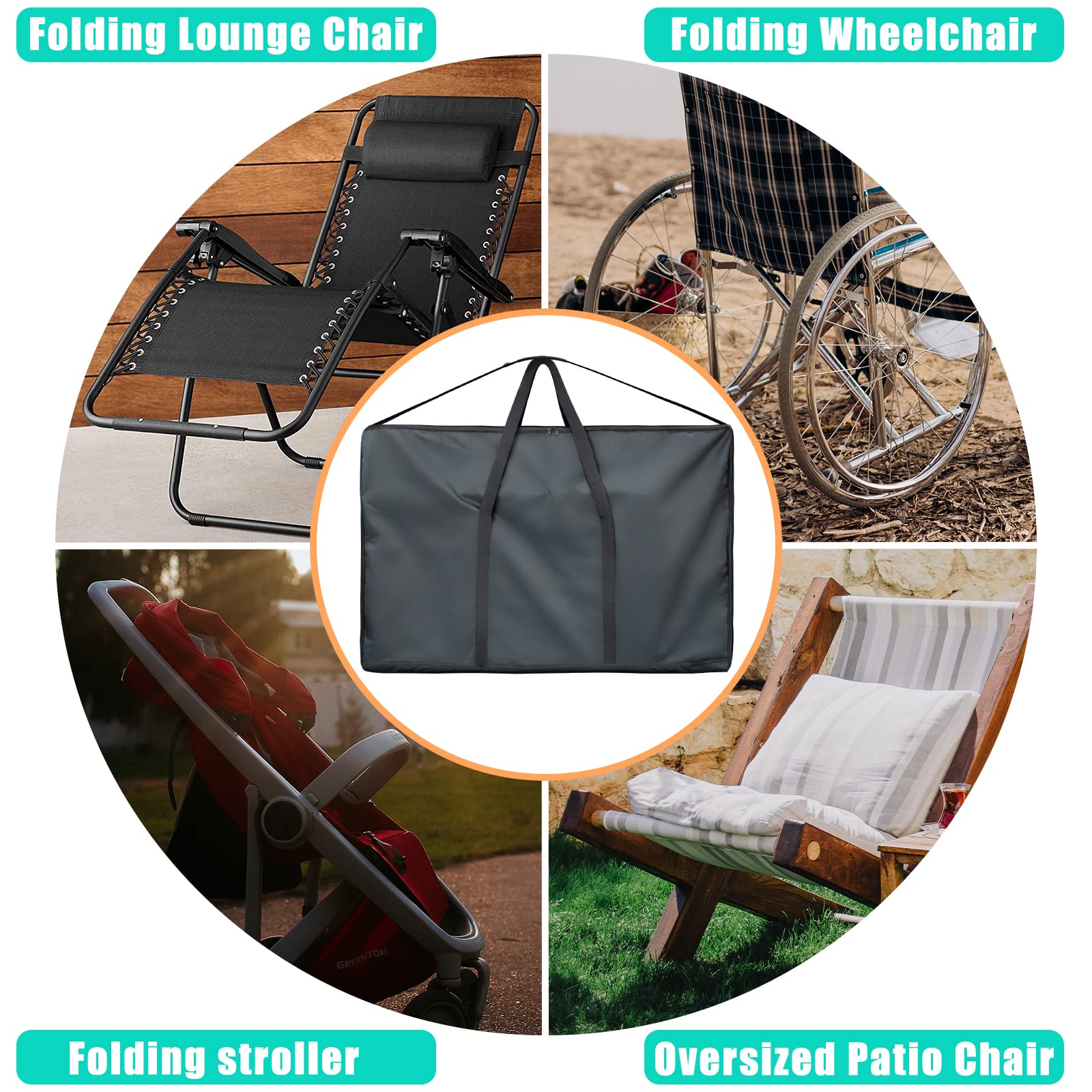 600D Heavy Duty Zero Gravity Chair Cover - Large Outdoor Chair Storage Bag with Zippers, Folding Lounge Chair Carry Case for Patio, Beach & Camping | Durable Moving Bag for Easy Transport & Protection