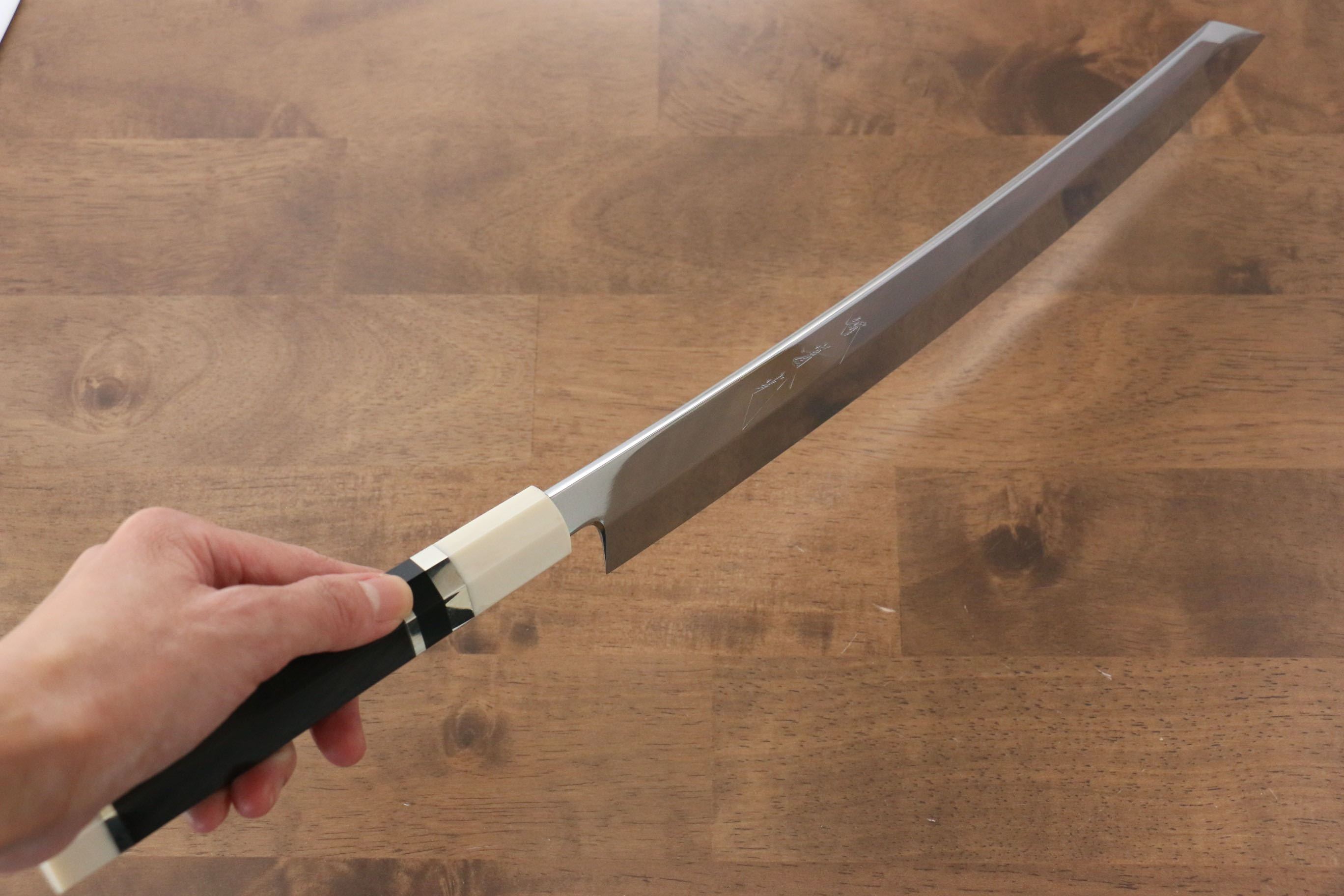 Premium Jikko Silver Steel No.3 Kiritsuke Yanagiba Knife 330mm - Mirror Polished Blade with Ebony Wood & Ring Handle - Perfect for Sushi, Sashimi & Japanese Cuisine Preparation